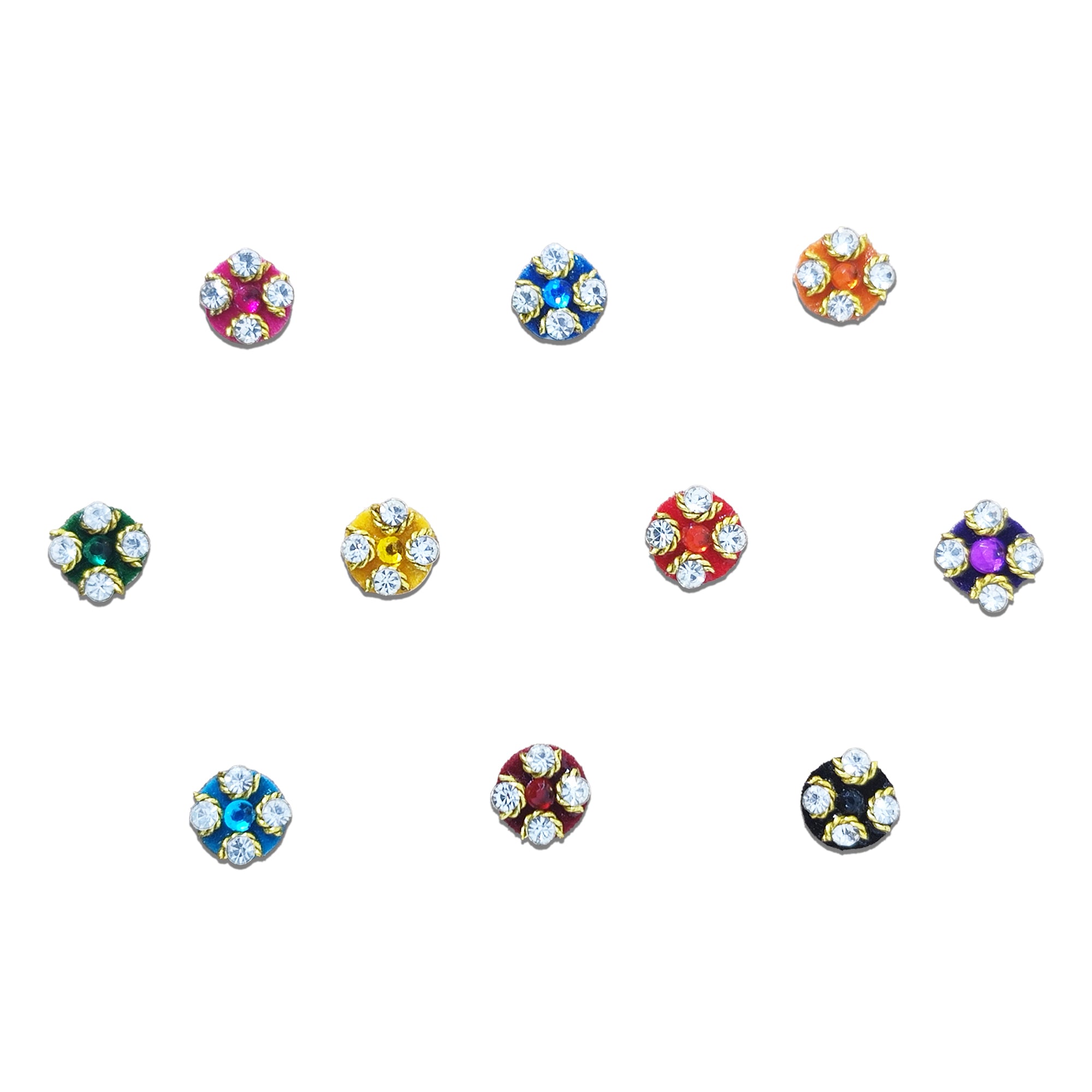 Comet Busters® Multicolor Round Bridal Bindis – Handcrafted, Reusable, Skin-Safe Indian Forehead Stickers for Women