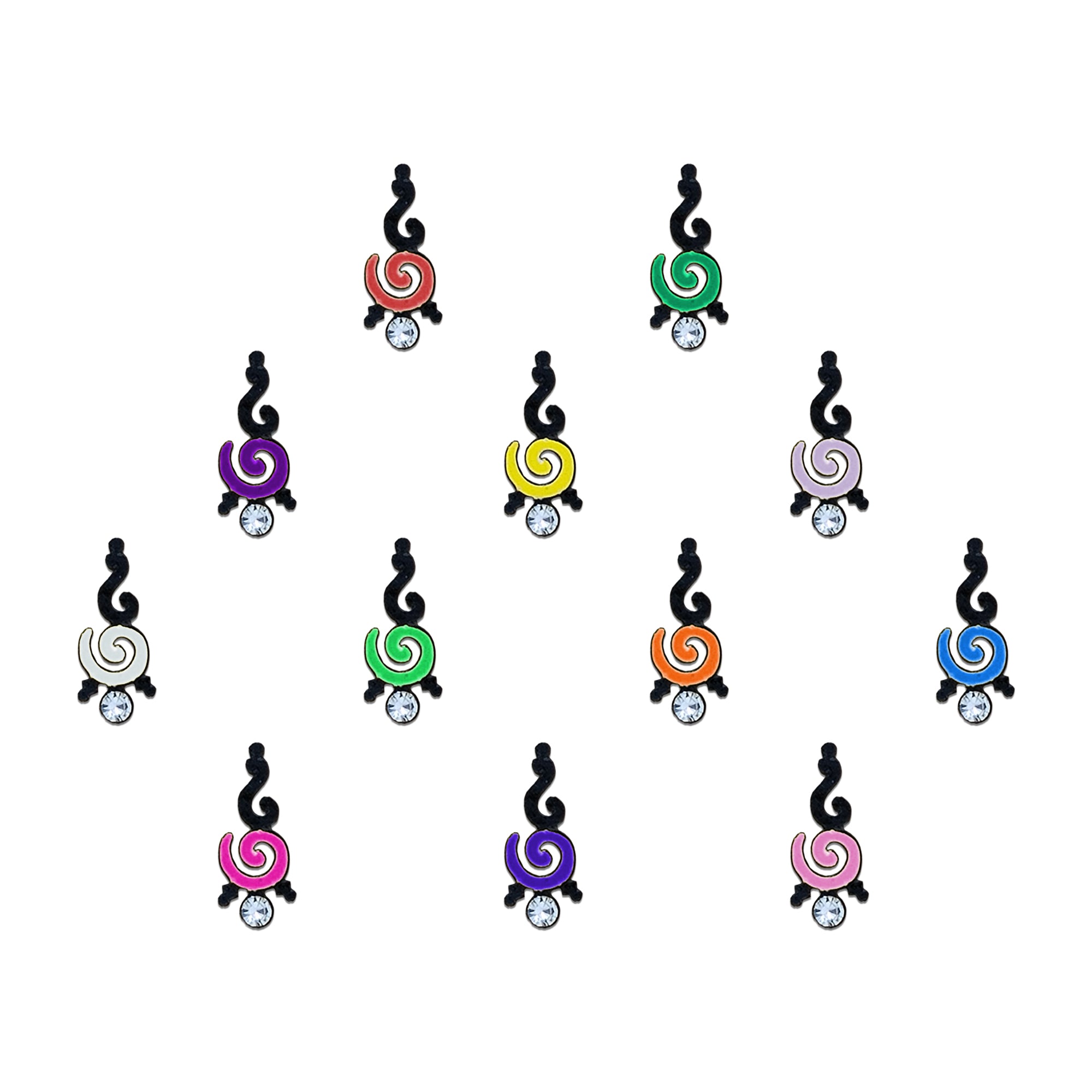 Comet Busters Multicolor spiral bindis with crystal drop detailing