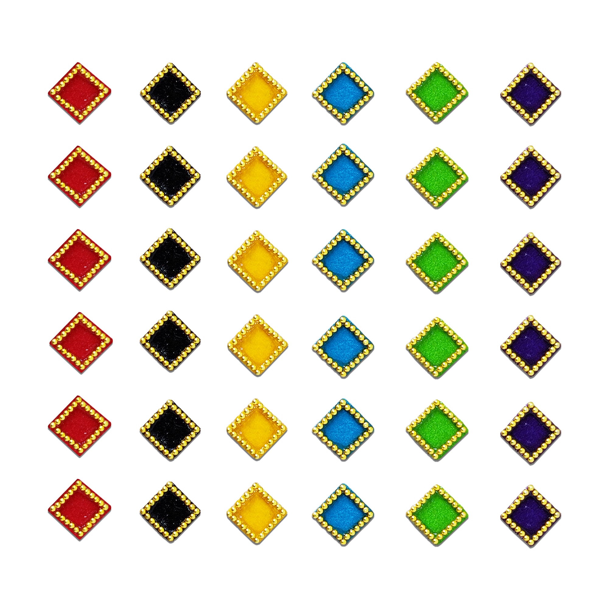 Comet Busters® Multicolor Square – Velvet, Shiny Beads – Handcrafted, Reusable & Skin-Friendly Bindis for Casual Wear (10mm) – Forehead Bindi Stickers for Women & Girls