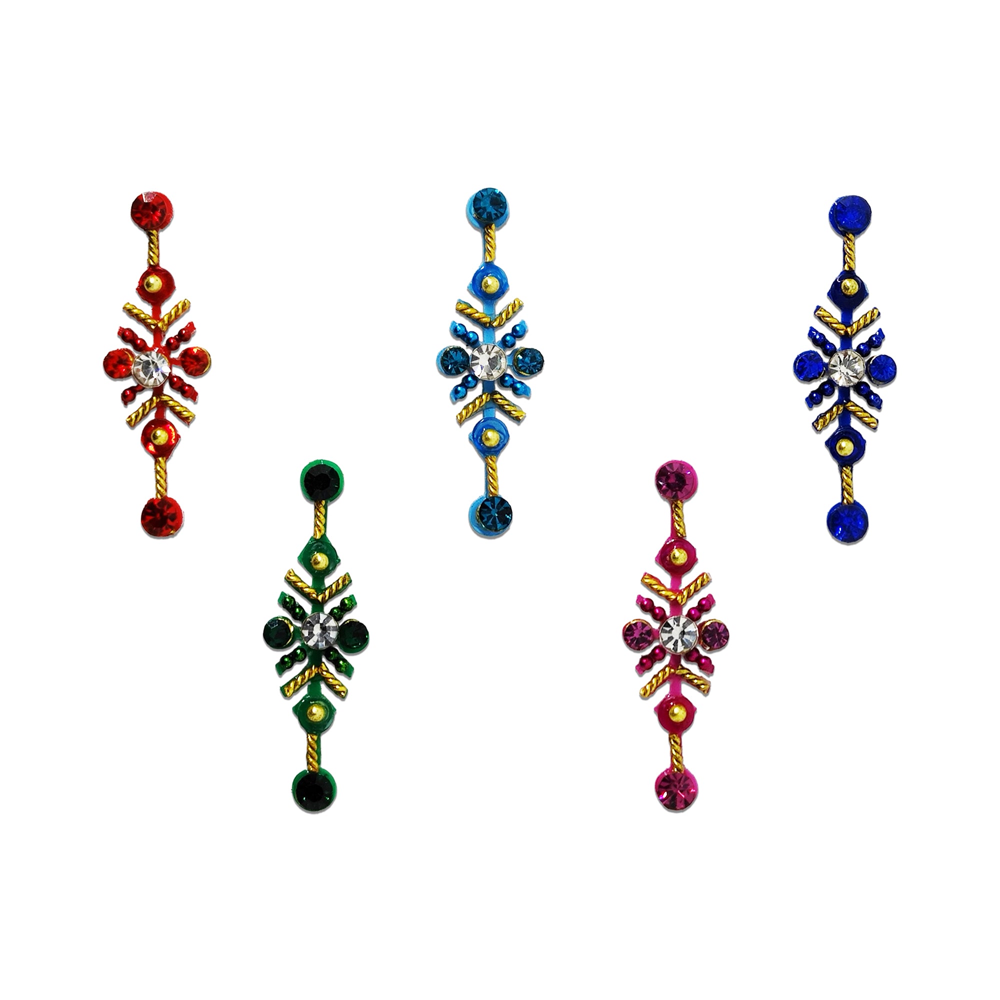 Comet Busters premium multicolor long designer bindi with crystal stones, glitter detailing, and floral ethnic pattern for festive and partywear styling.