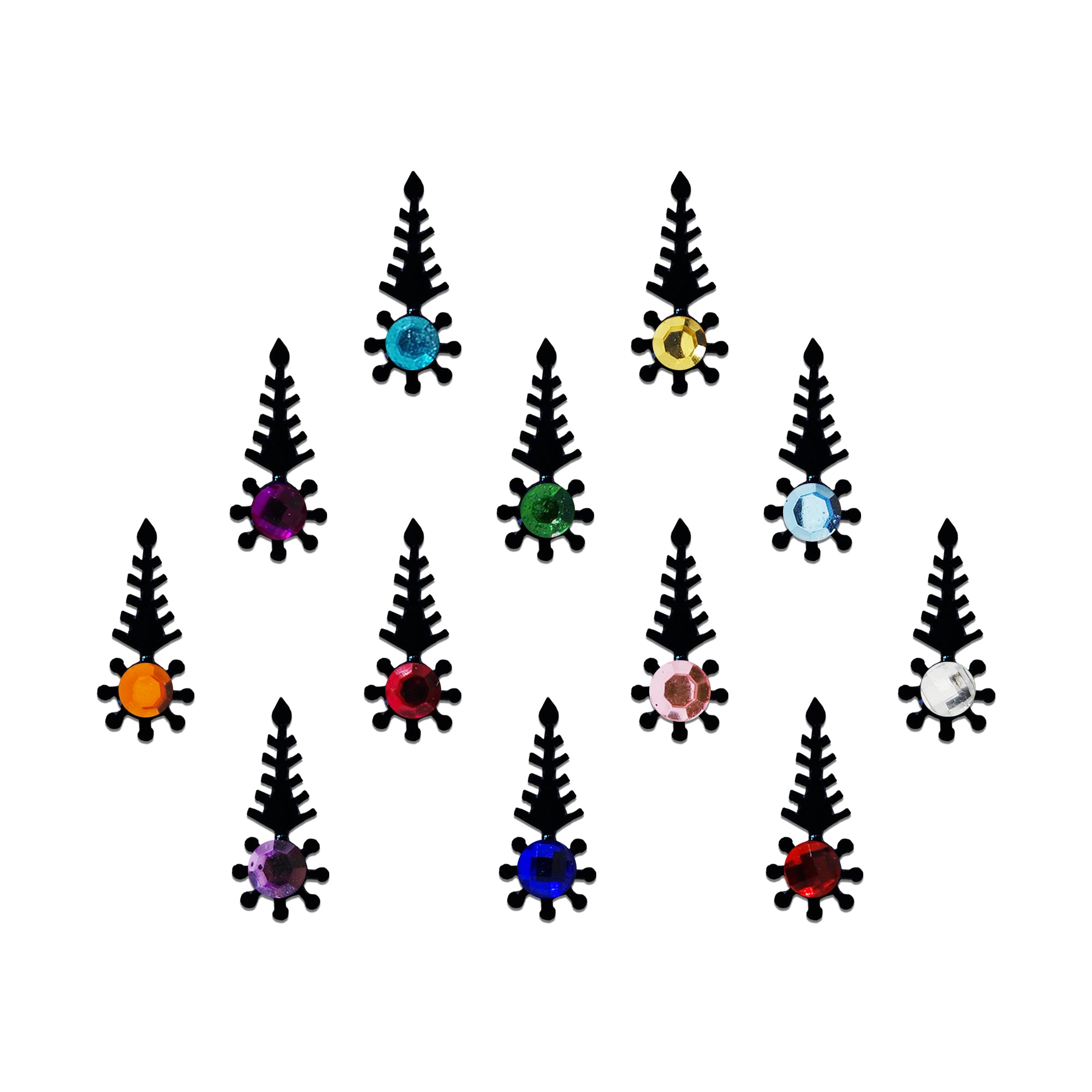 Comet Busters multicolor crystal tribal leaf designer self-adhesive bindi for women and girls.
