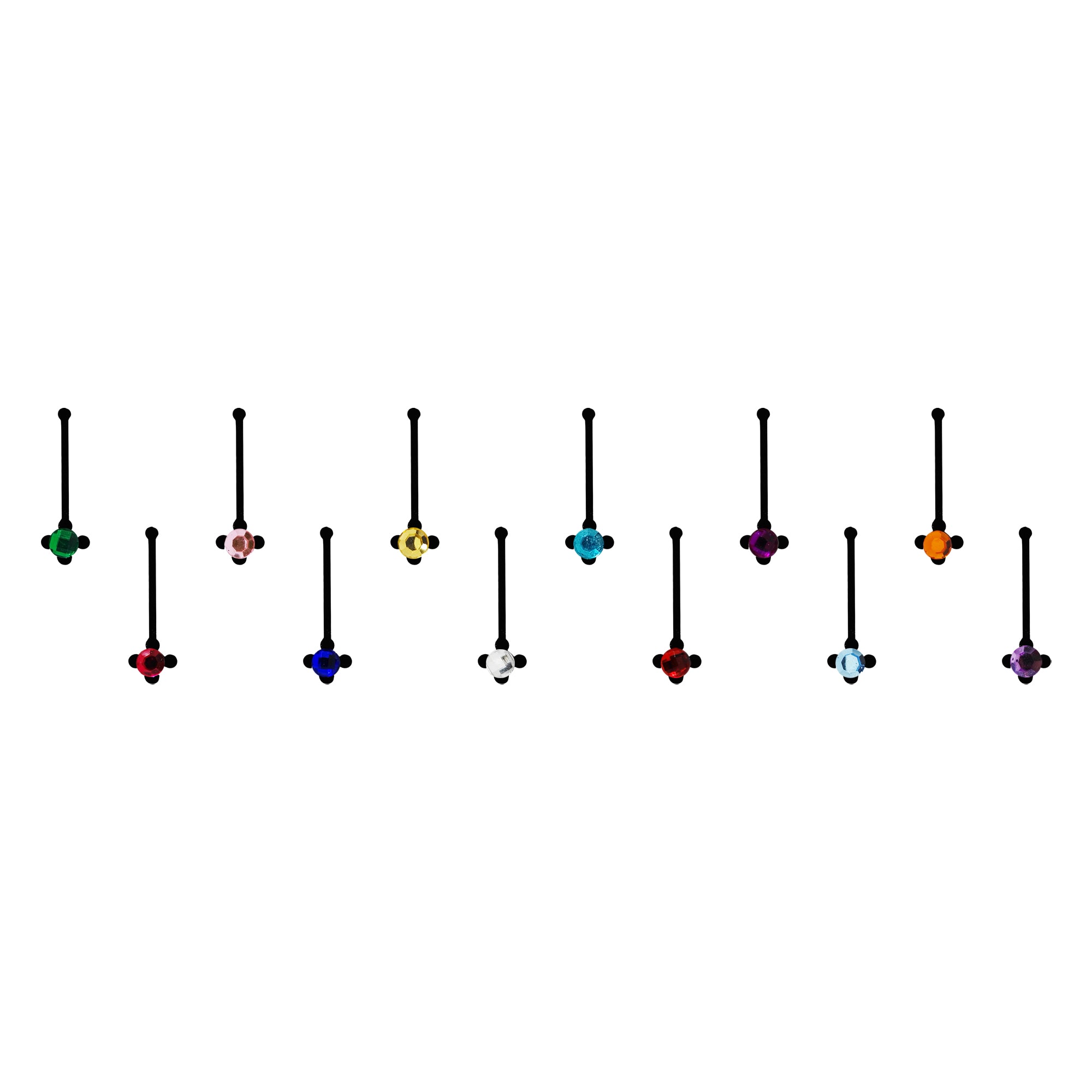 Comet Busters Multicolor Crystal Minimal Stick Designer Bindi featuring a sleek black vertical stick design with a round faceted crystal stone available in multiple vibrant colors. Self-adhesive forehead bindi for women and girls, ideal for traditional wear, weddings, festivals, pooja, Navratri, Diwali, Karwa Chauth, office wear, parties and everyday ethnic styling.