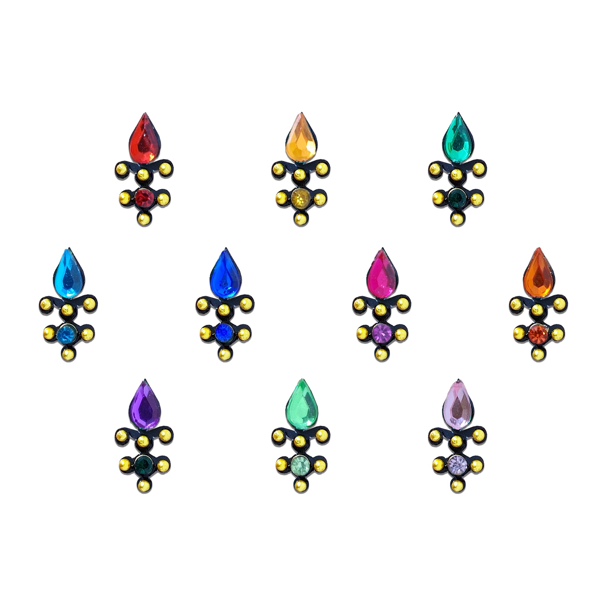 Comet Busters Multicolor Teardrop Crystal Designer Bindis for Women & Girls