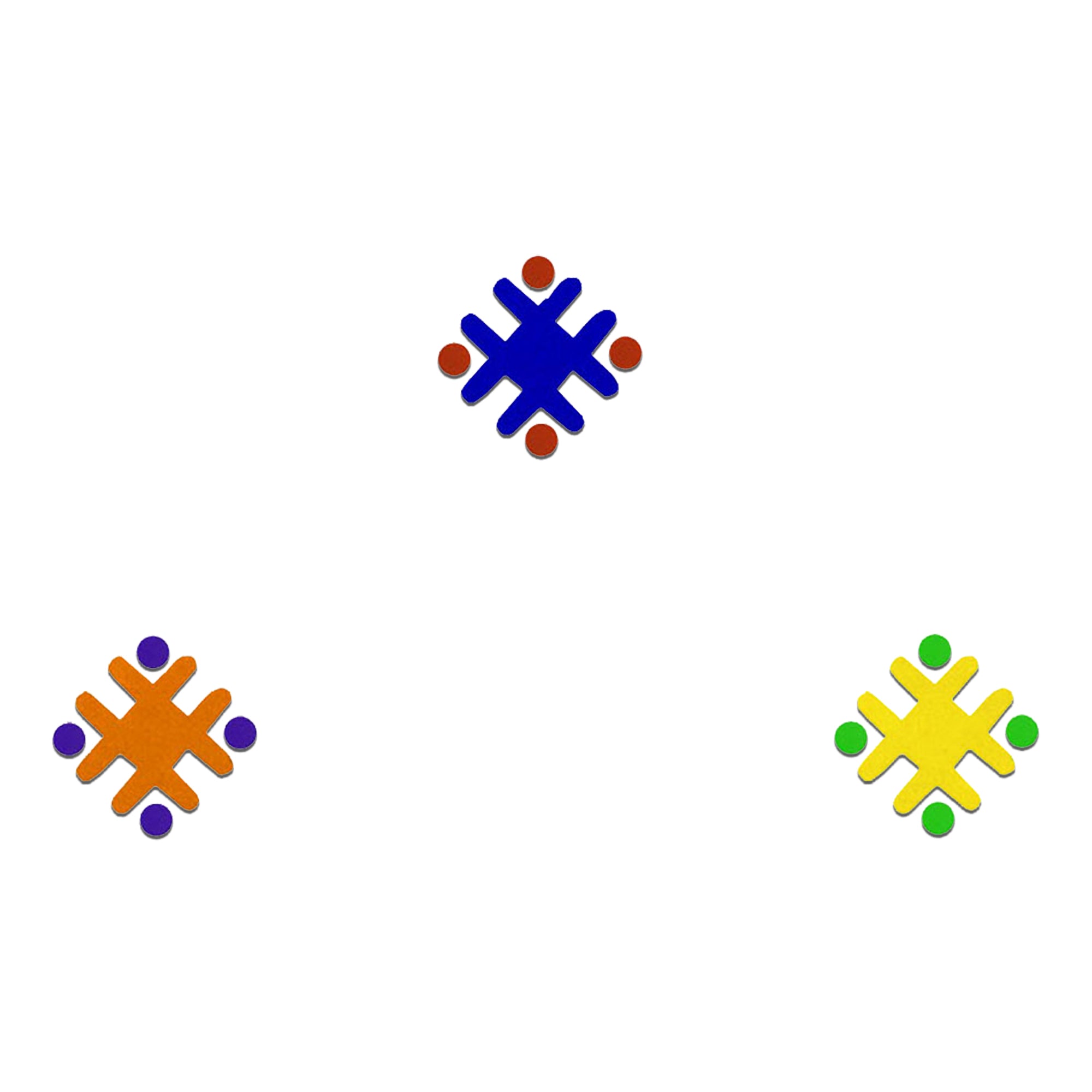 Comet Busters multicolor tribal fusion bindi featuring geometric motifs in blue, orange, and yellow with contrasting accent dots for artistic ethnic styling.
