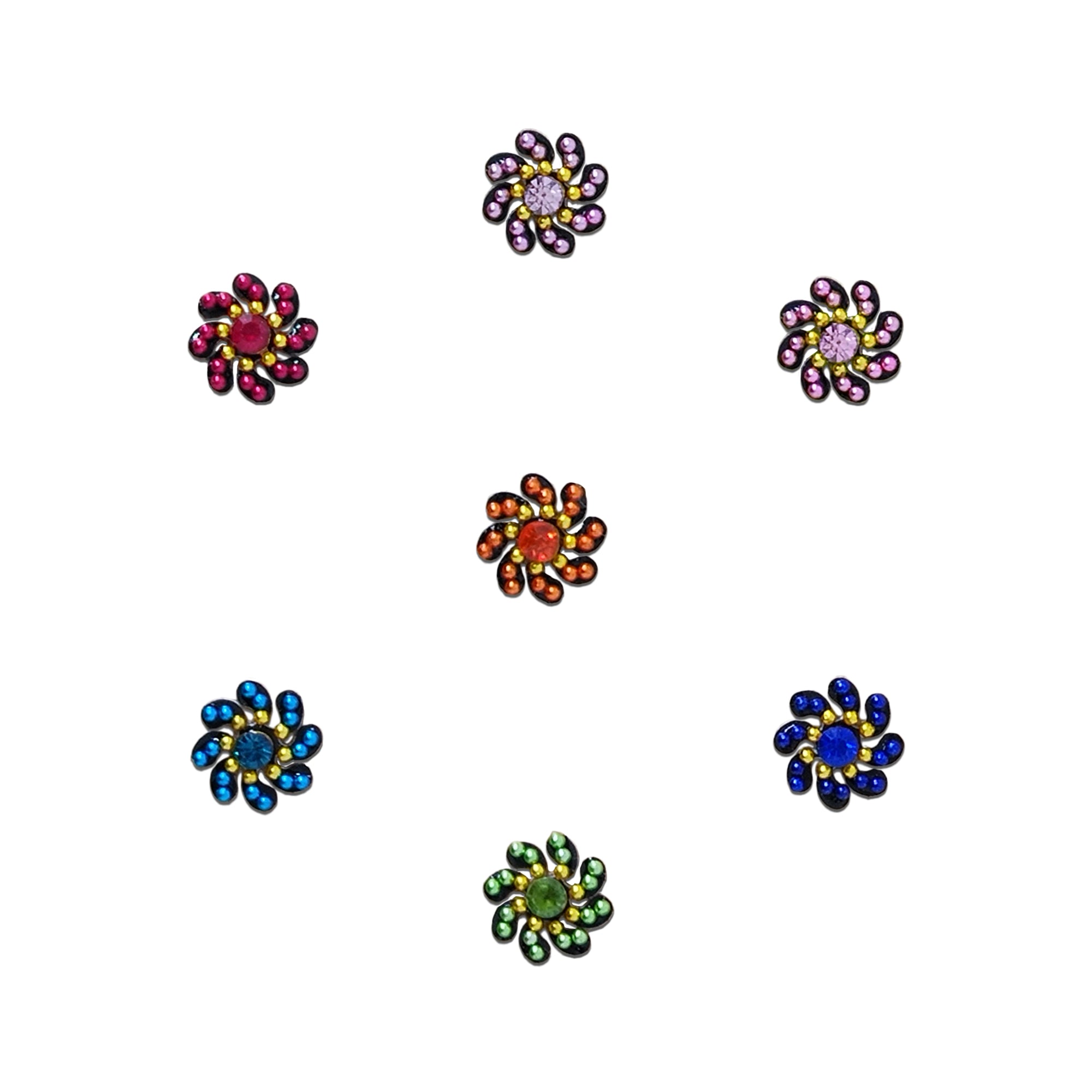 Comet Busters Multicolor Floral Crystal Stone Bindi Set for Women & Girls