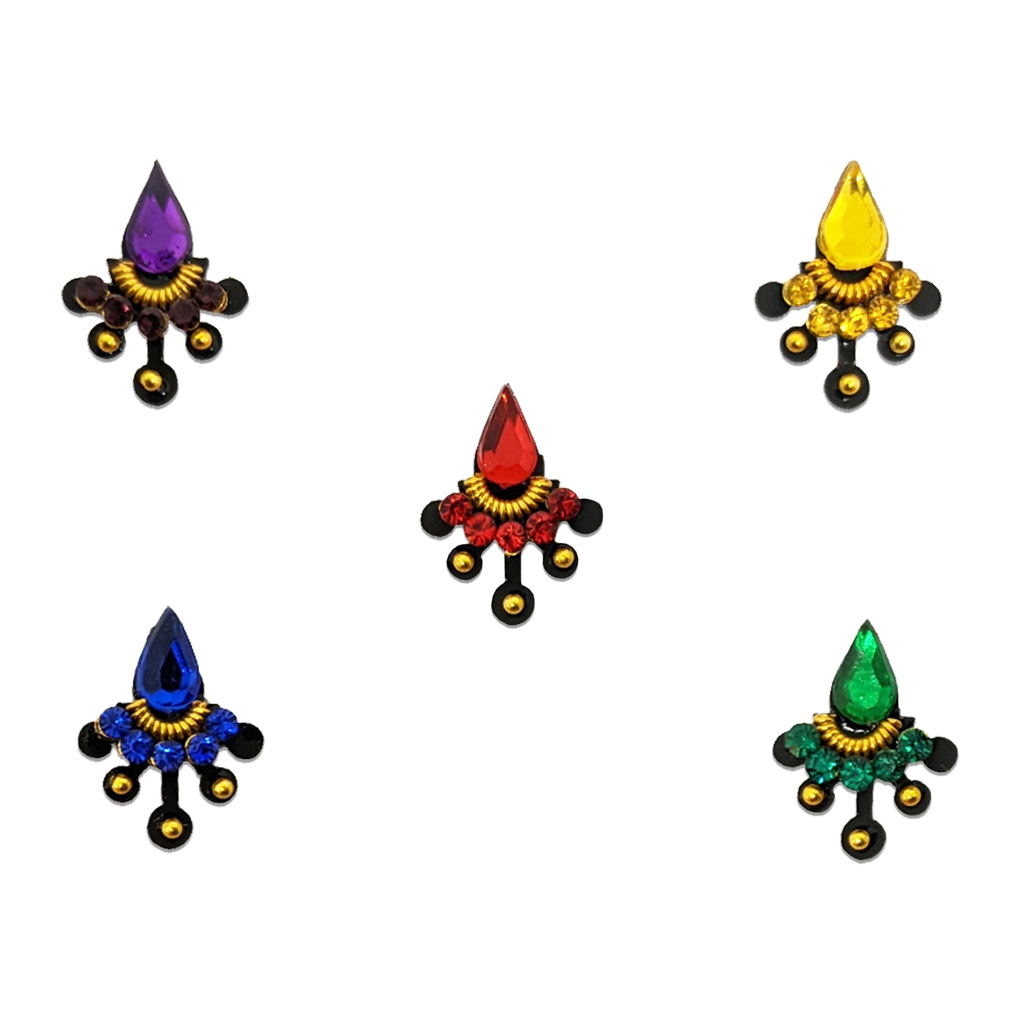 Comet Busters® Multicolor Stone Bindis – Traditional Diya Shape Designer Teardrop Bindi for Women & Girls