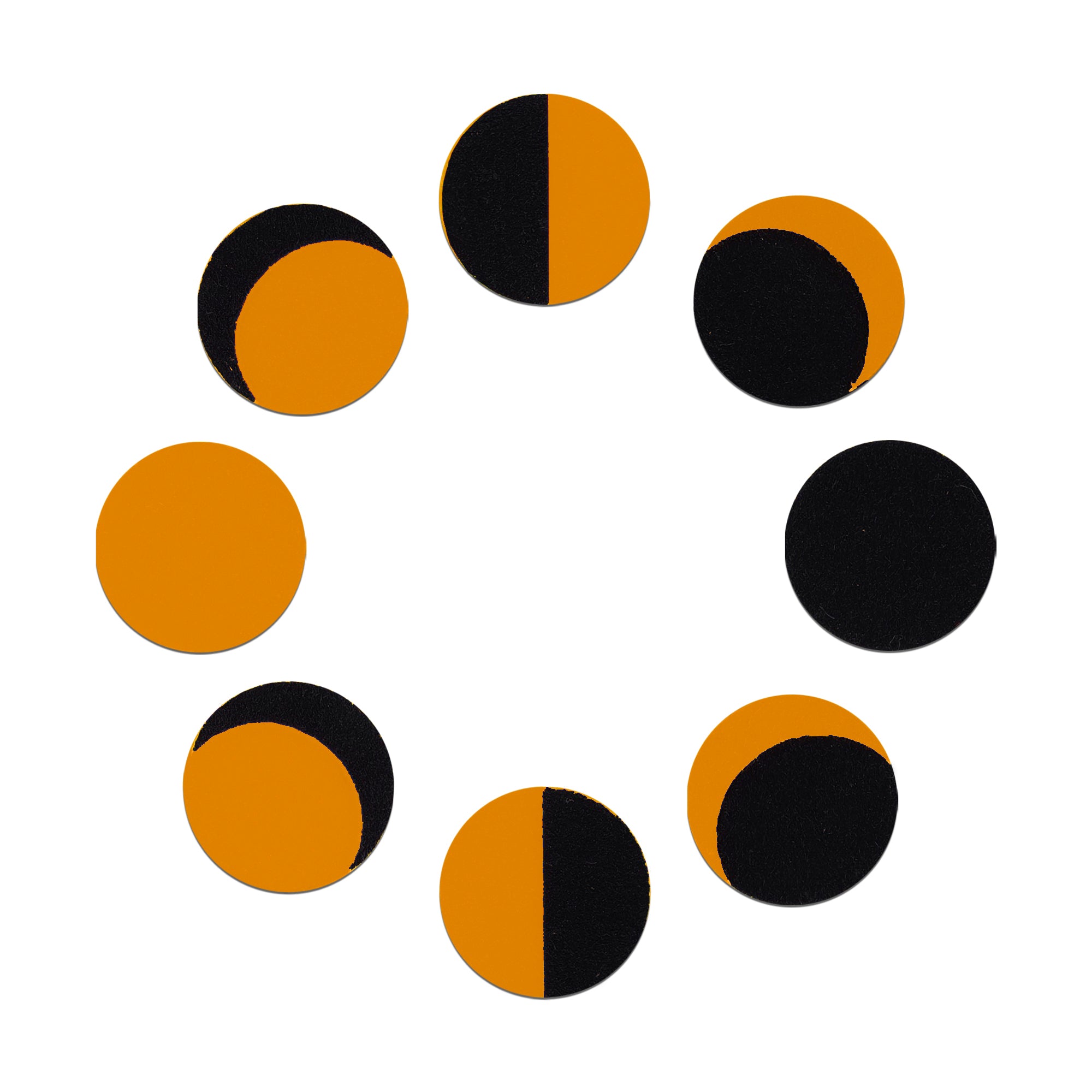 Comet Busters mustard yellow and black Phase of Moon round bindi featuring moon phase-inspired designs, celestial-themed traditional forehead bindi for women and girls.