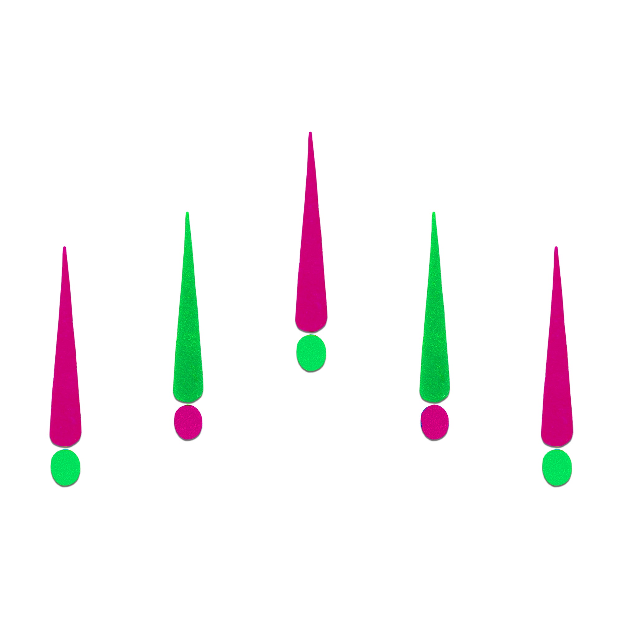 Comet Busters Neon Pink & Green Long Tilak Bindi featuring a vibrant dual-tone elongated tilak in bright pink and neon green with a contrasting round dot. Self-adhesive designer bindi for women and girls, perfect for Navratri, Garba, festive celebrations, cultural events, ethnic wear, fusion fashion, and everyday traditional styling.