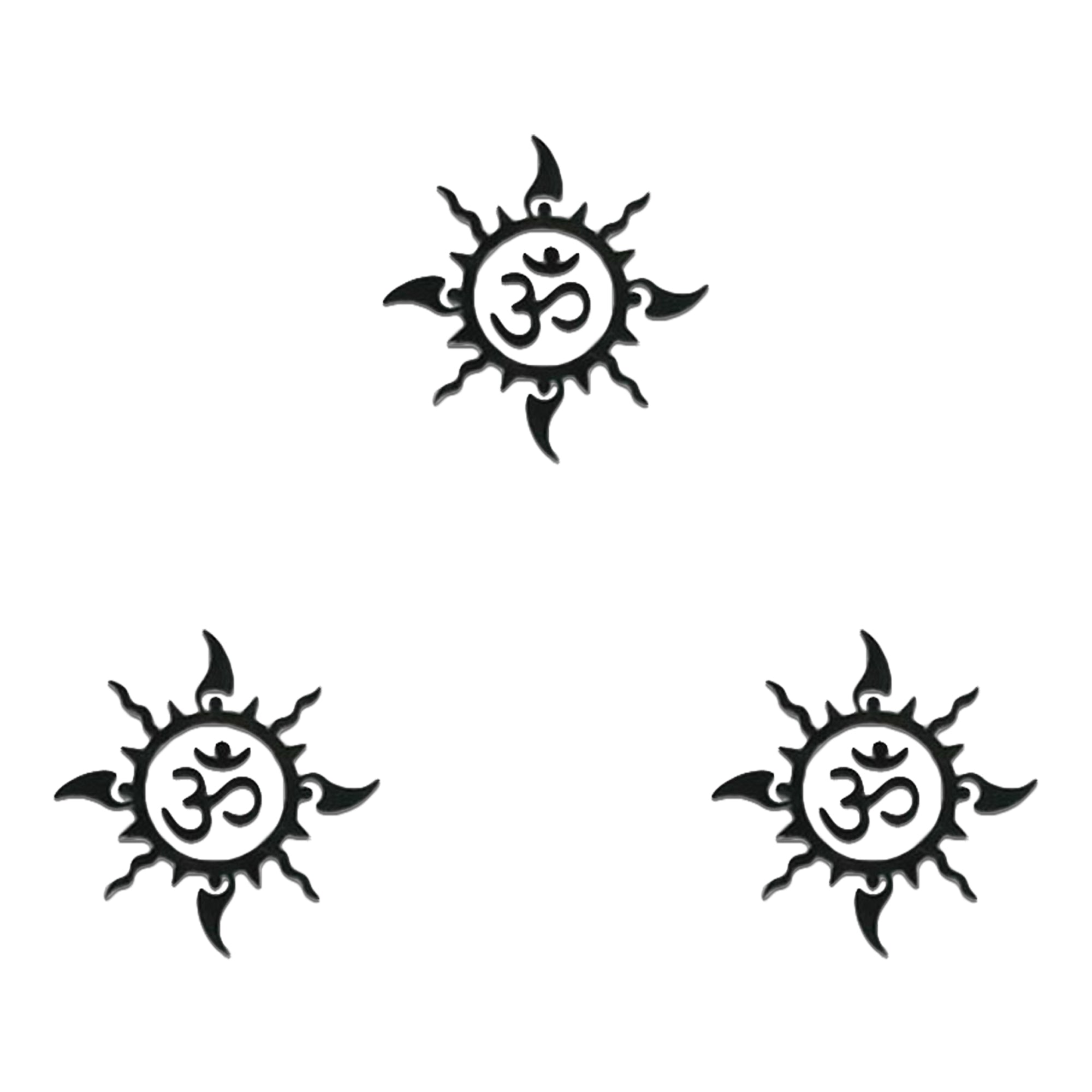 Comet Busters black Om Surya designer bindi set featuring a stylized sun motif with the sacred Om (ॐ) symbol at the center, reusable skin-friendly forehead stickers for women and girls.