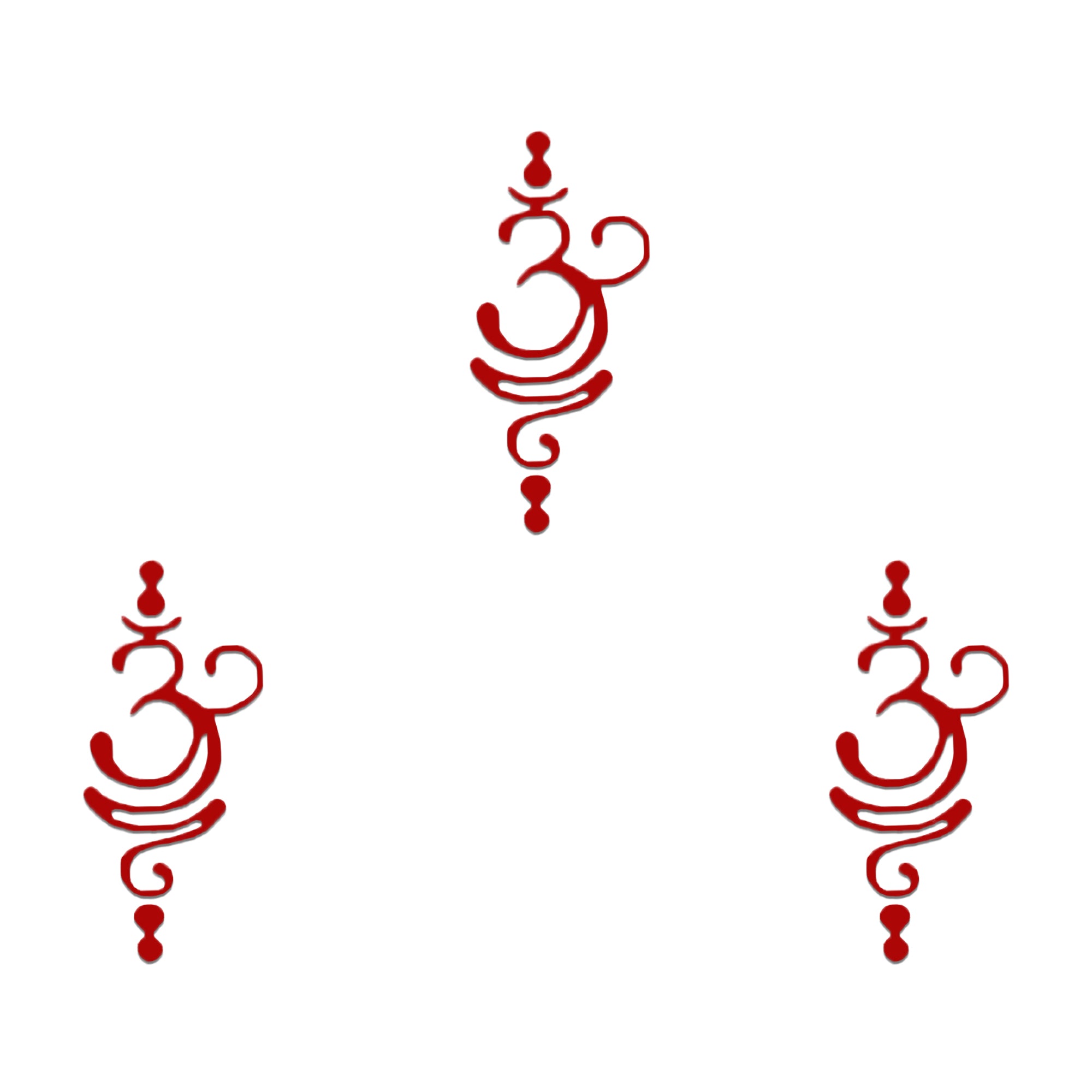 Comet Busters sacred Om tilak designer bindi set featuring a maroon red stylized Om (ॐ) symbol with elegant tilak-inspired curves, reusable skin-friendly forehead stickers for women and girls.