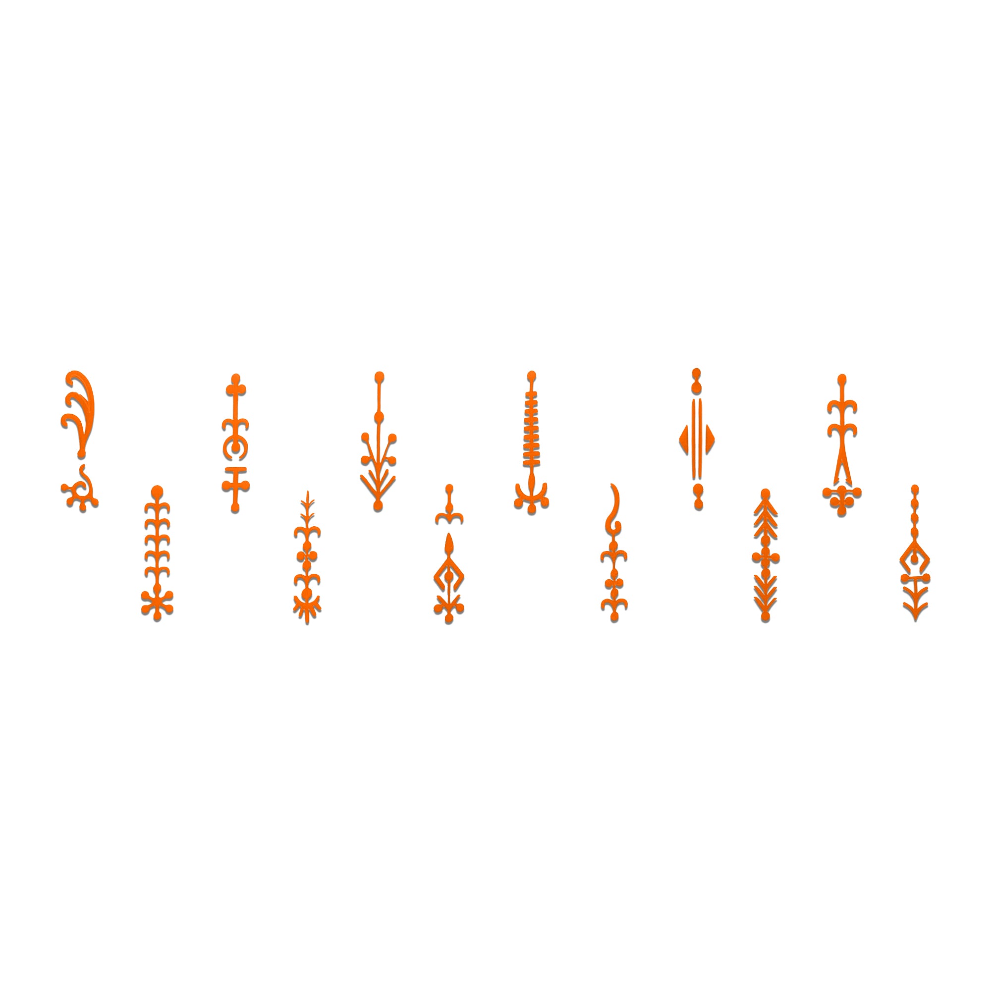 Comet Busters orange traditional designer bindi collection featuring assorted vertical forehead bindis with elegant ethnic