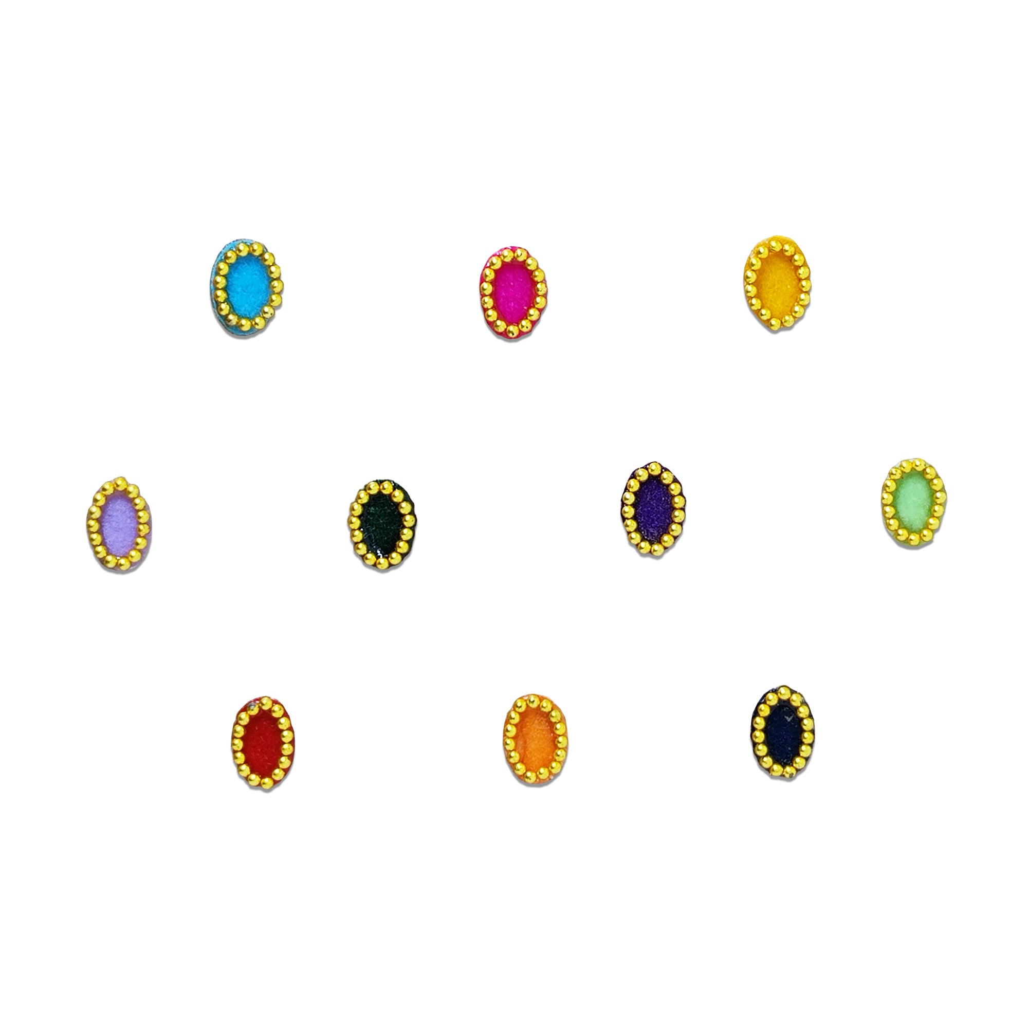 Comet Busters® Multicolor Oval – Velvet, Shiny Beads – Handcrafted, Reusable & Skin-Friendly Bindis for Casual Wear (6mm) – Forehead Bindi Stickers for Women & Girls 