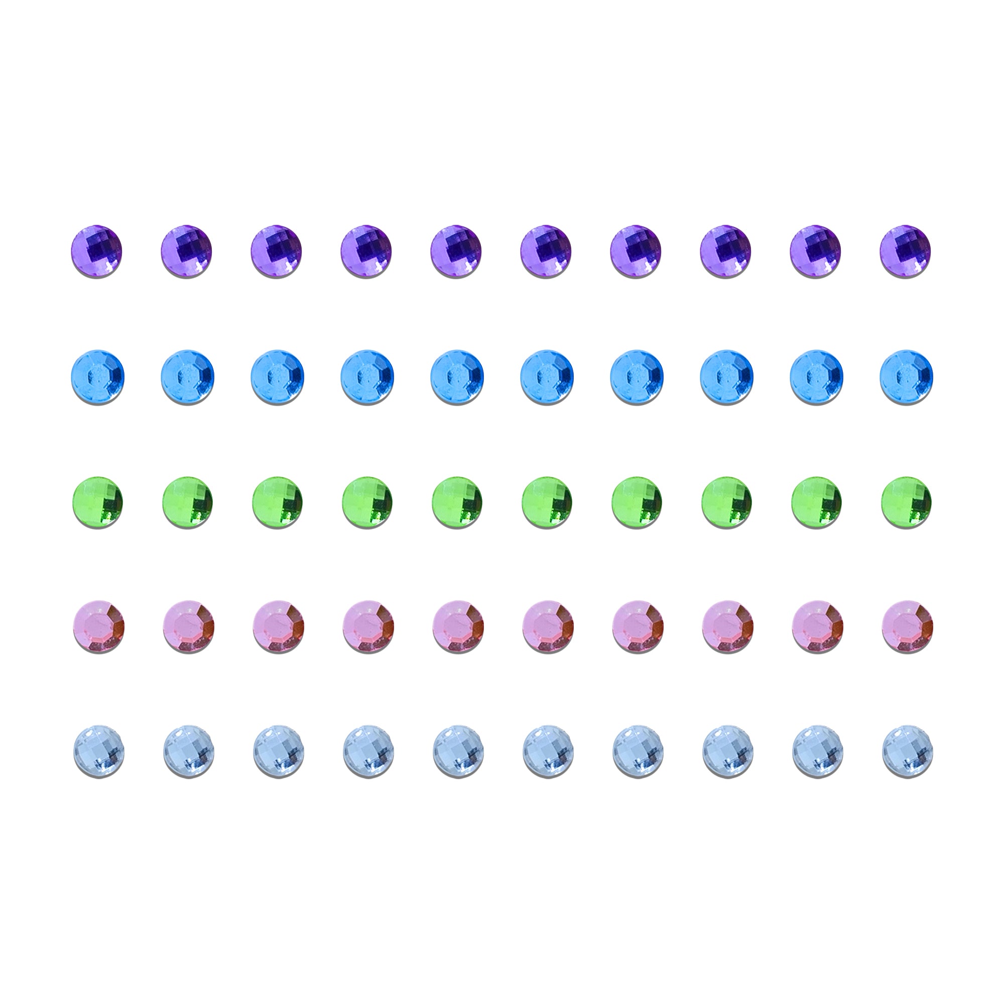 Comet Busters Multicolor Crystal Drop Bindis featuring elegant arrangements of sparkling round rhinestones in blue, green, orange, maroon, pink, red, purple, white, and emerald shades. Reusable designer stone bindis for women and girls, perfect for weddings, festivals, parties, classical dance performances, bridal wear, and premium ethnic styling.