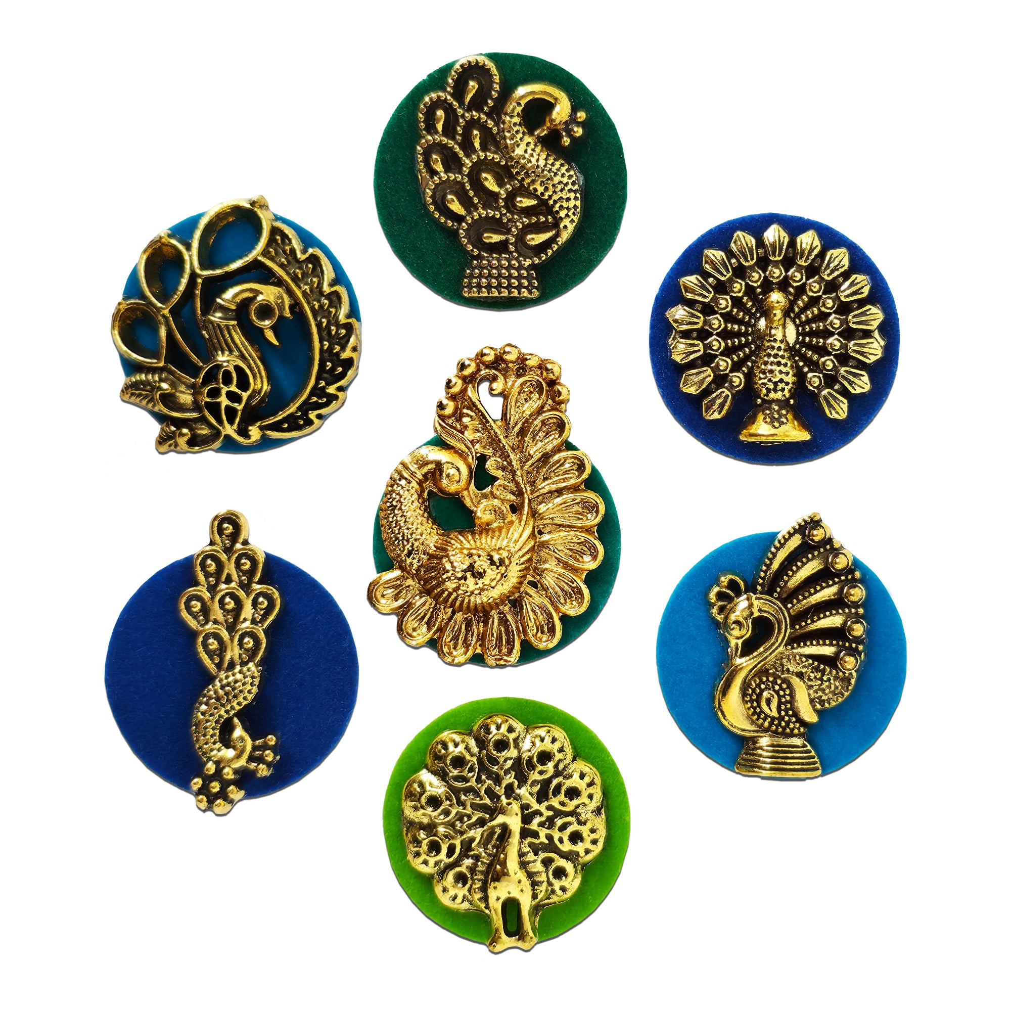 Indira by Comet Busters® Premium Peacock Designer Bindi Collection | Royal Peacock Gold Motif Velvet Bindis for Women & Girls