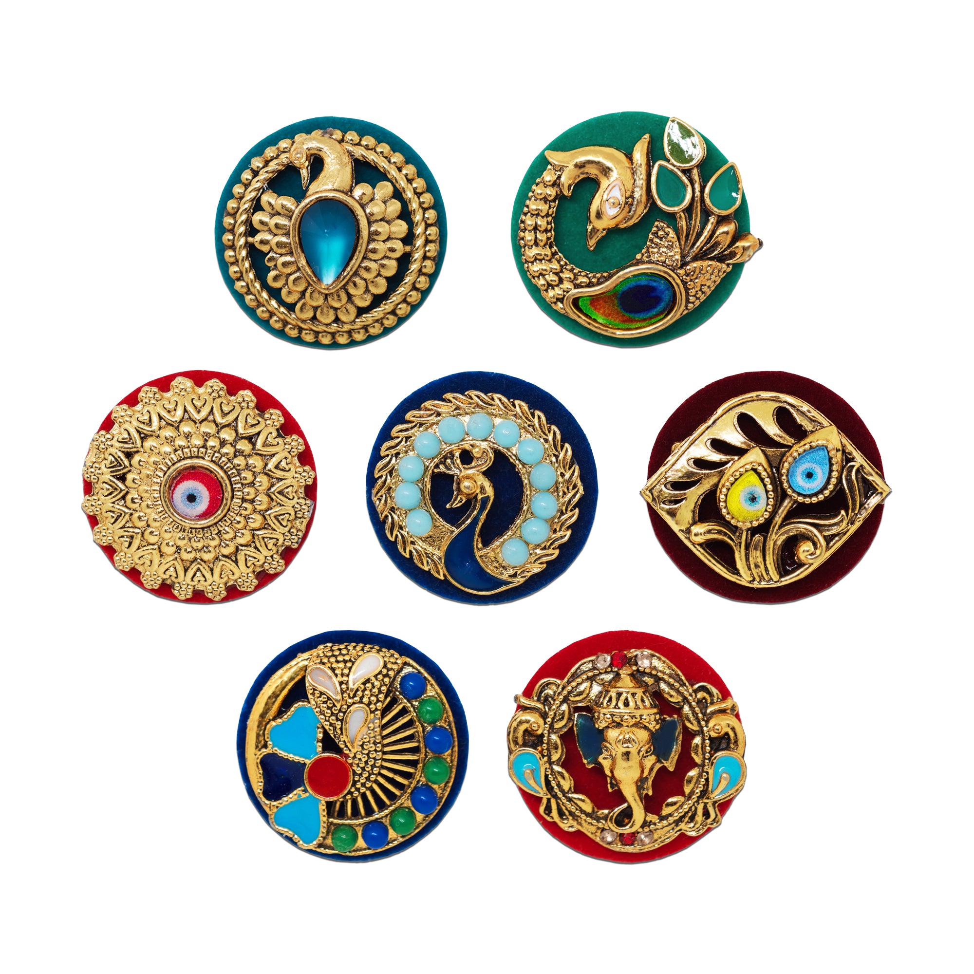 Indira by Comet Busters® Premium Peacock & Evil Eye Designer Velvet Stone Bindi | Traditional Self-Adhesive Bindis for Women & Girls
