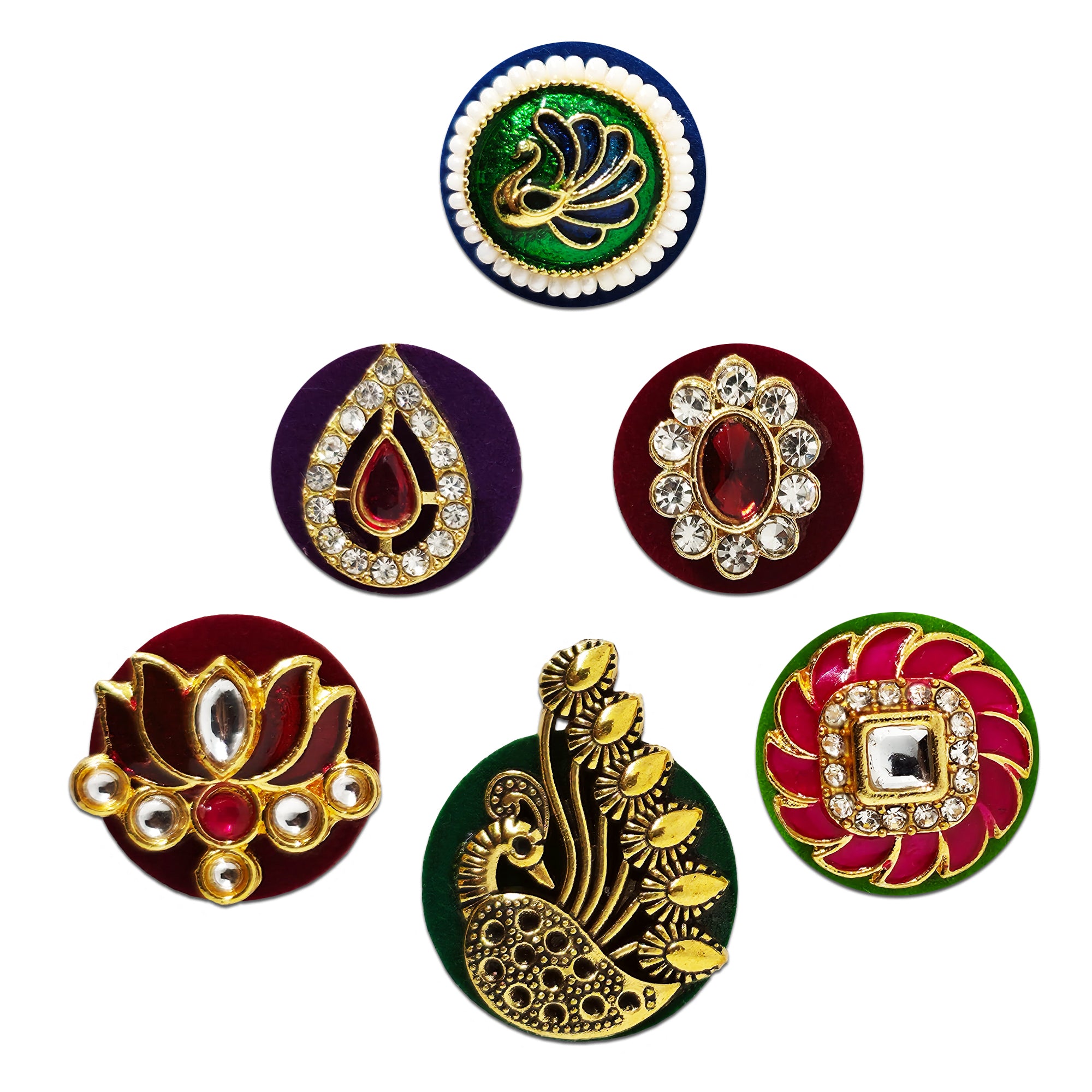 Indira by Comet Busters® Premium Peacock & Lotus Designer Bindi Collection | Kundan, Crystal, Floral & Temple Art Velvet Bindis for Women & Girls