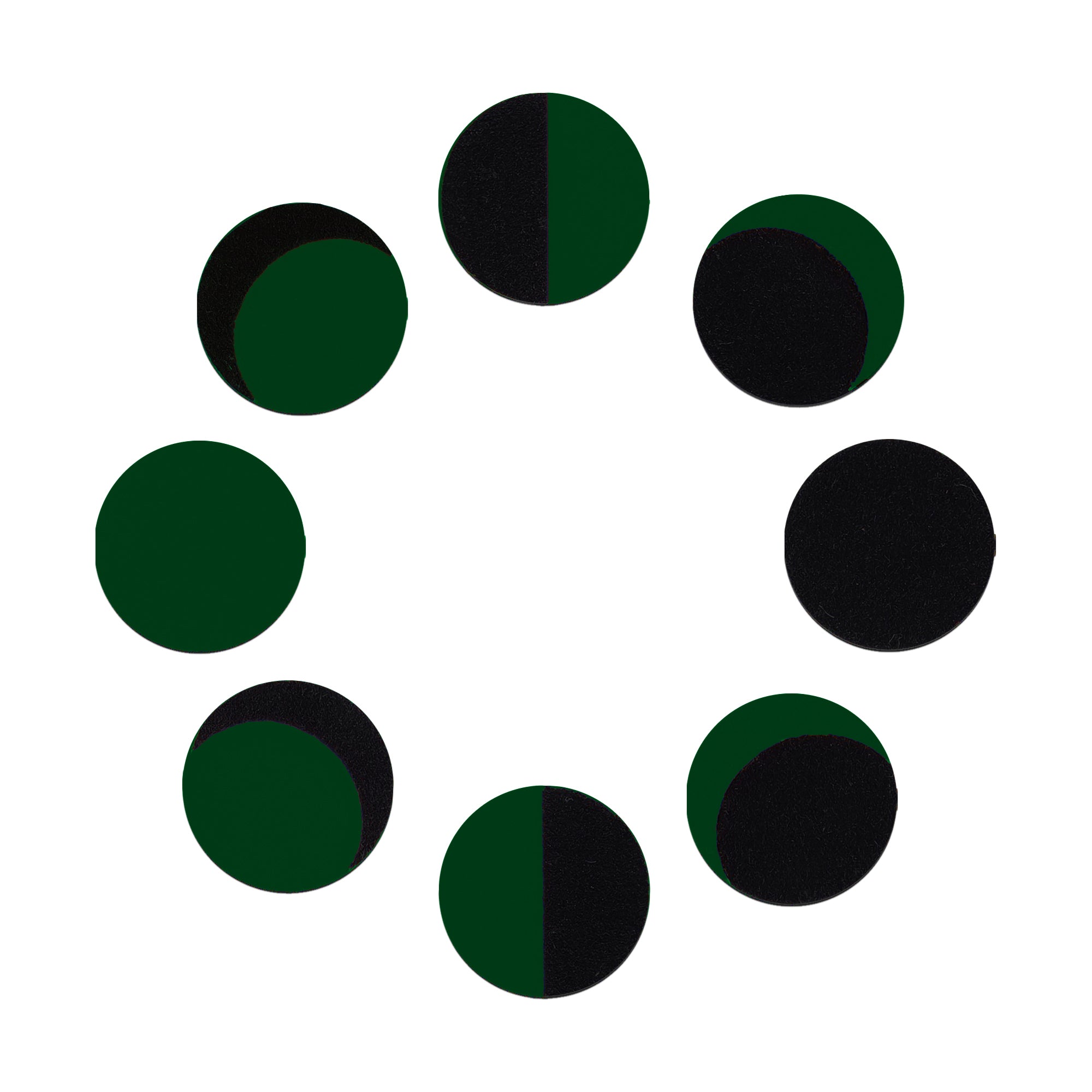 Comet Busters dark green and black phase of moon bindi set featuring circular moon phase designs in a velvet finish for women and girls.