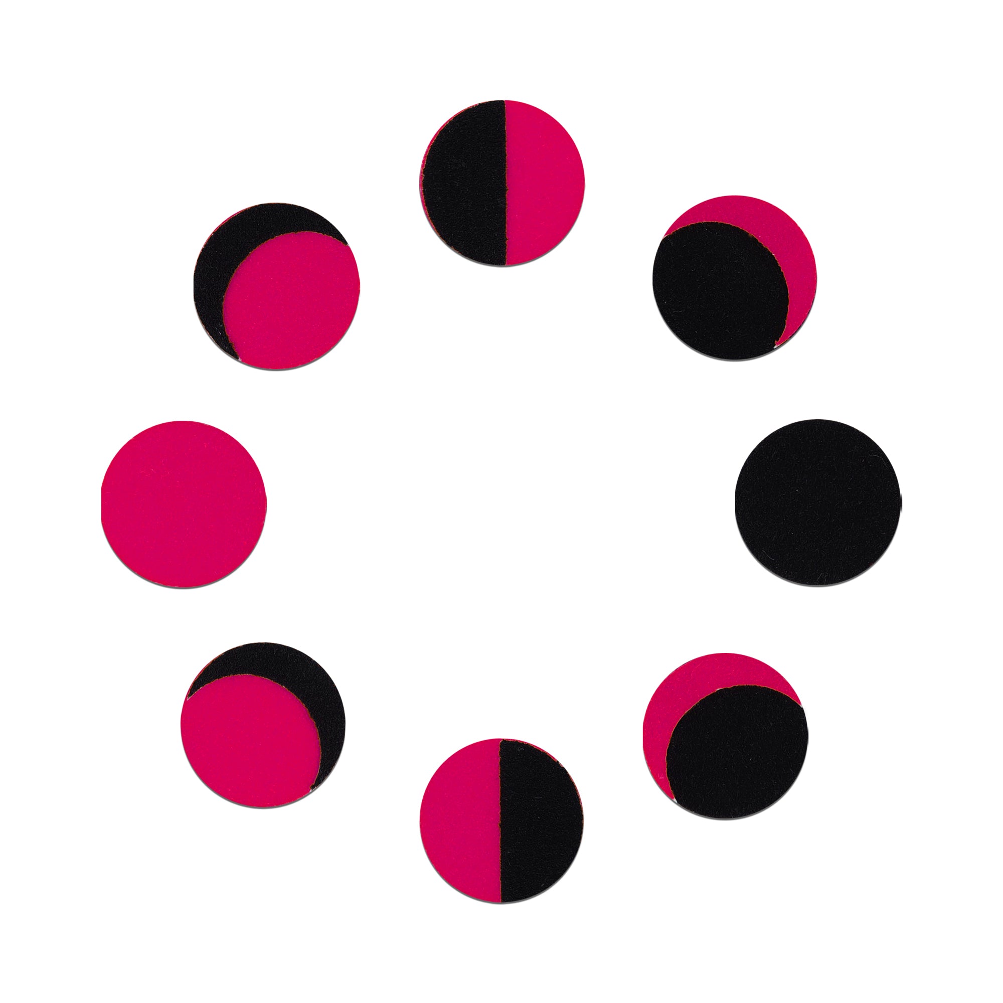 Comet Busters hot pink and black phase of moon bindi set featuring circular moon phase designs in a velvet finish for women and girls.