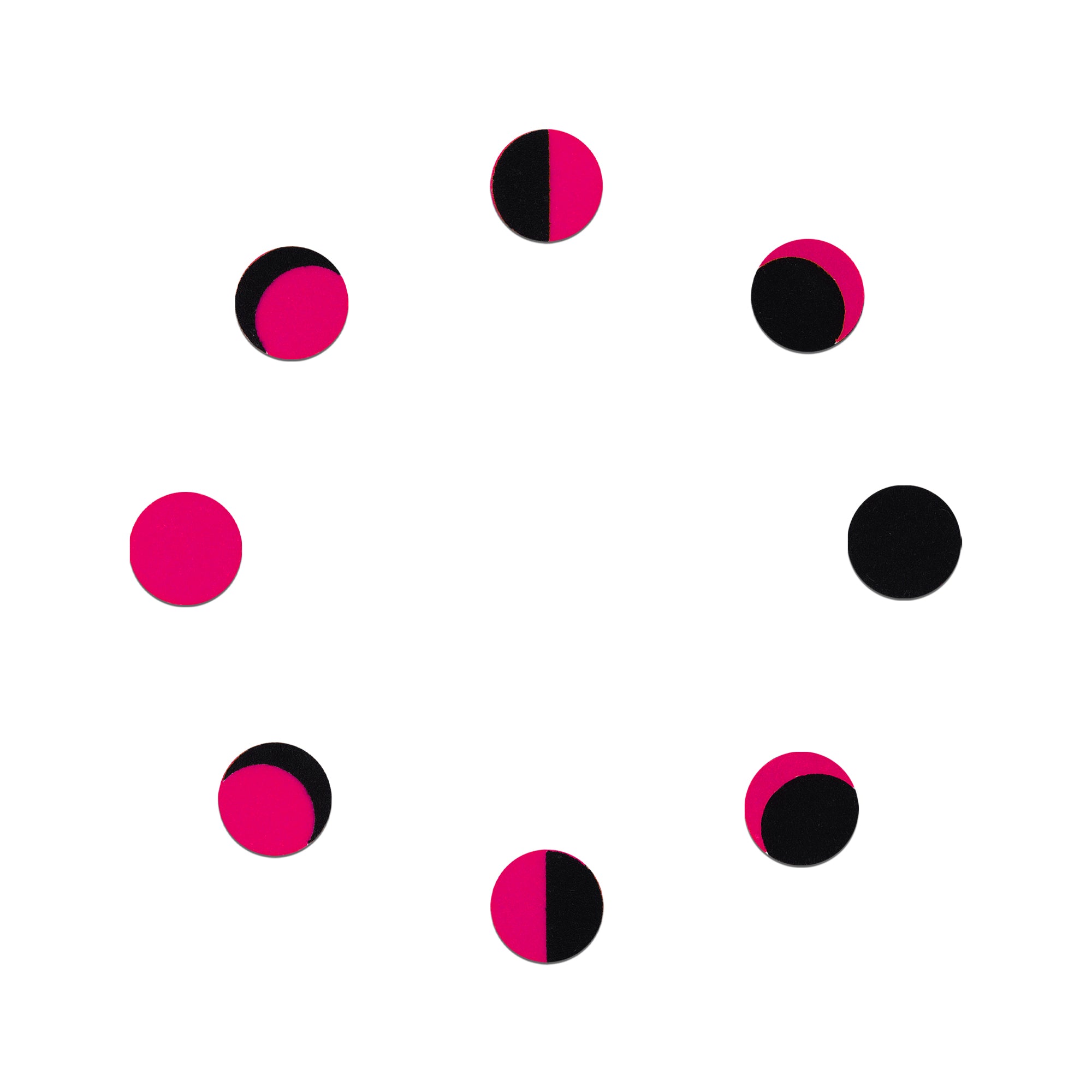 Comet Busters hot pink and black phase of moon bindi set featuring circular moon phase designs in a velvet finish for women and girls.
