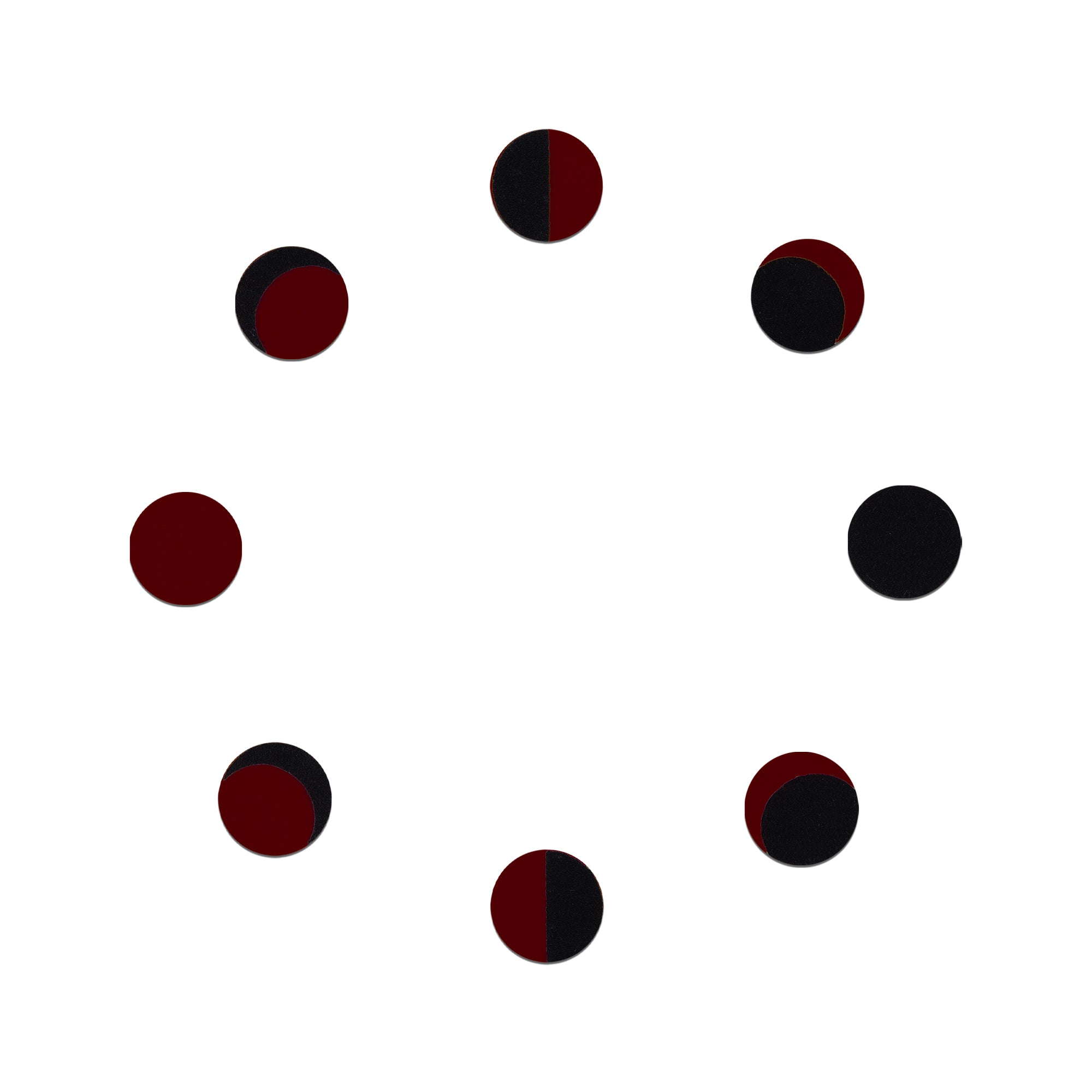Comet Busters maroon and black phase of moon bindi set featuring circular moon phase designs in a velvet finish for women and girls.