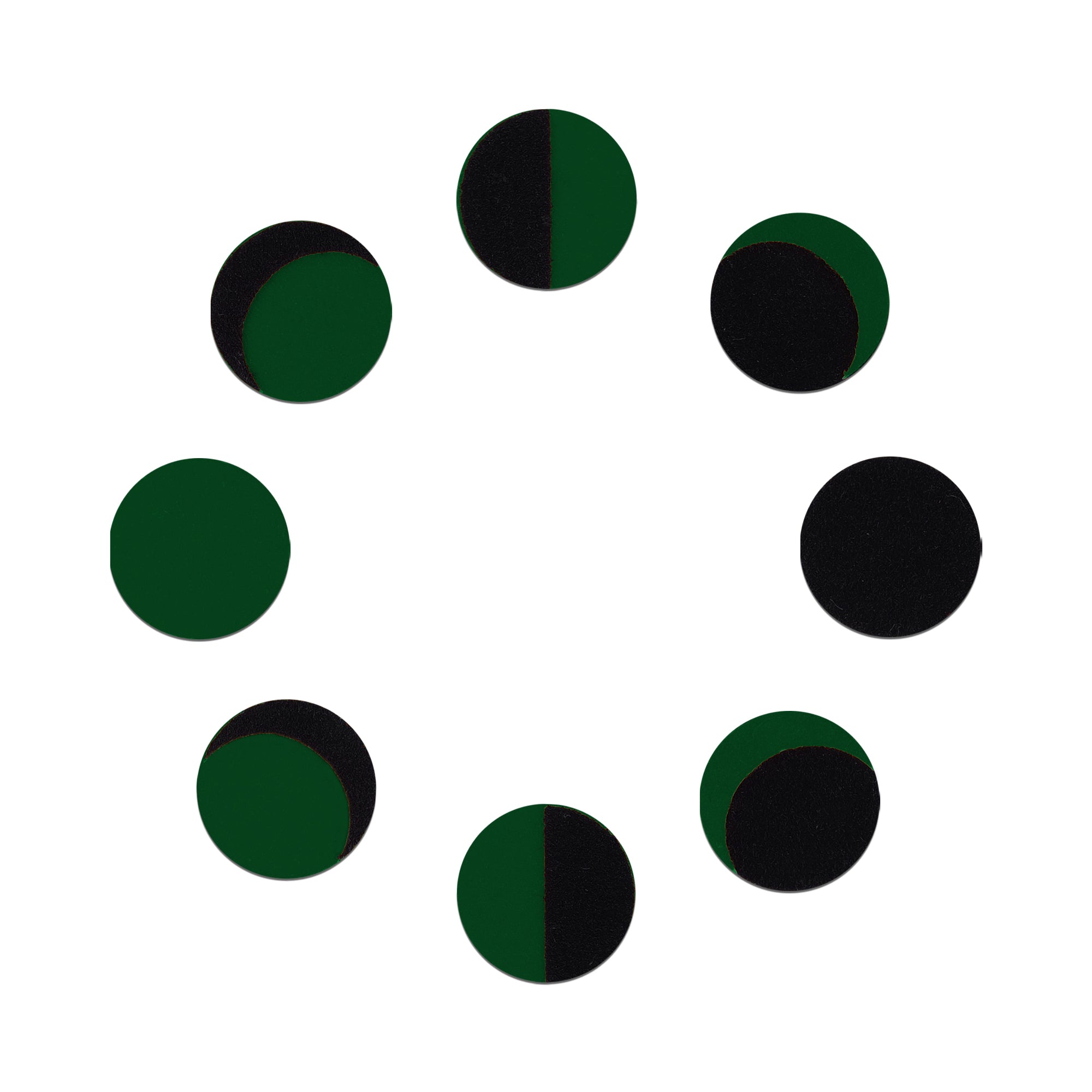 Comet Busters dark green and black phase of moon bindi set featuring circular moon phase designs in a velvet finish for women and girls.