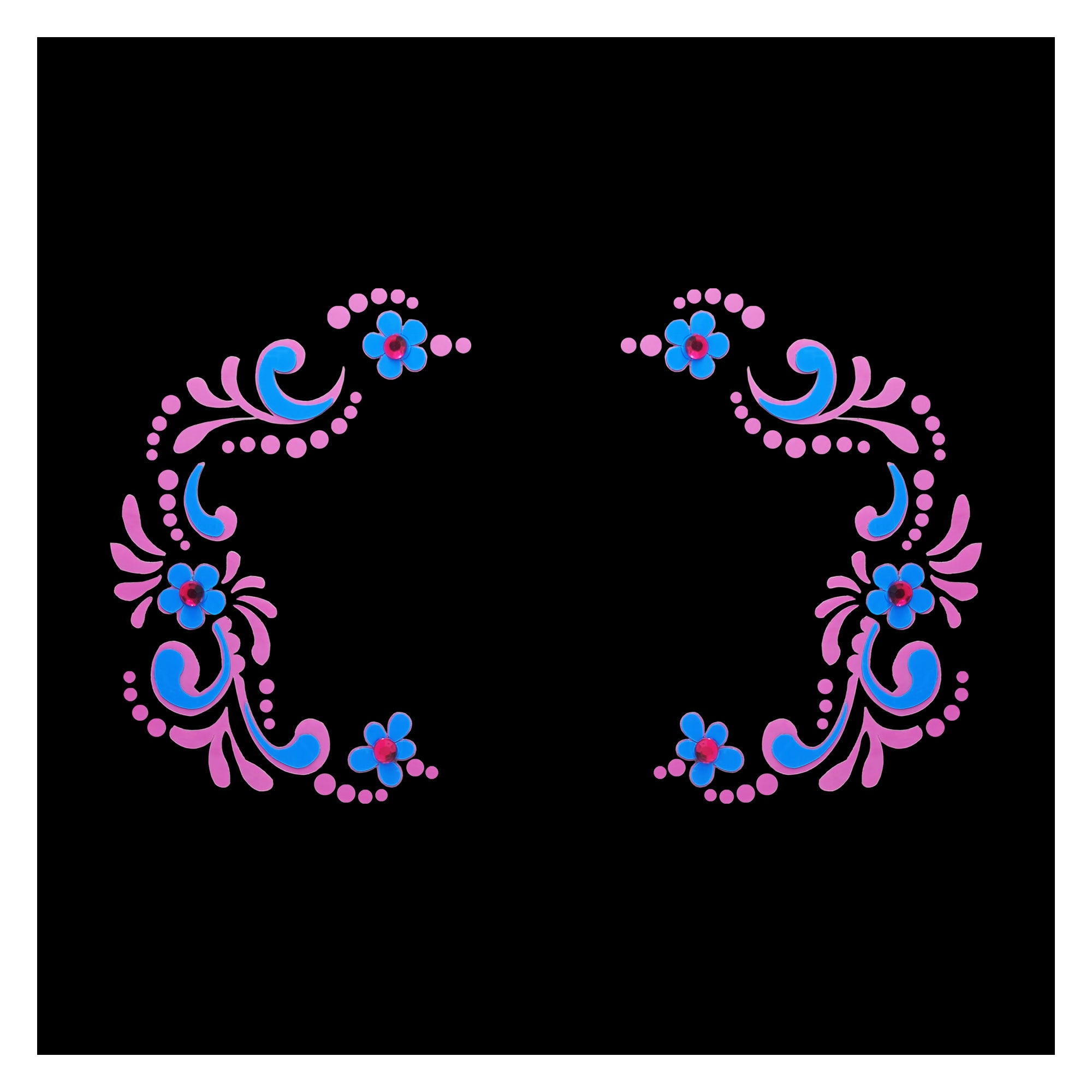 Pink and blue paisley floral gopi dot bindis for women