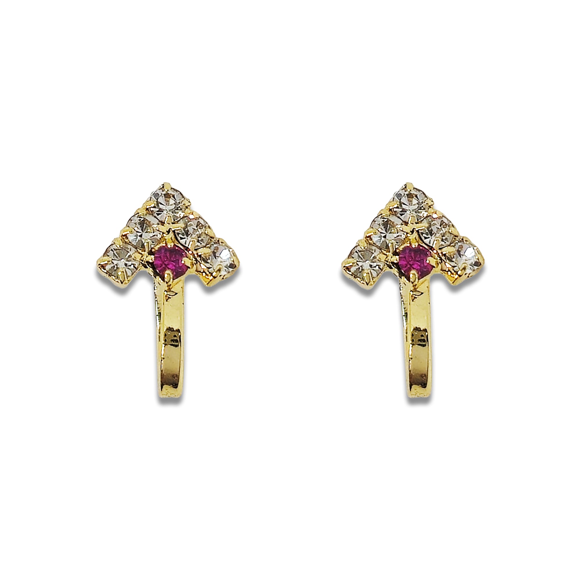 Comet Busters golden nose stud featuring a bow-shaped design embellished with clear crystals and a central pink crystal accent, creating an elegant and sparkling look