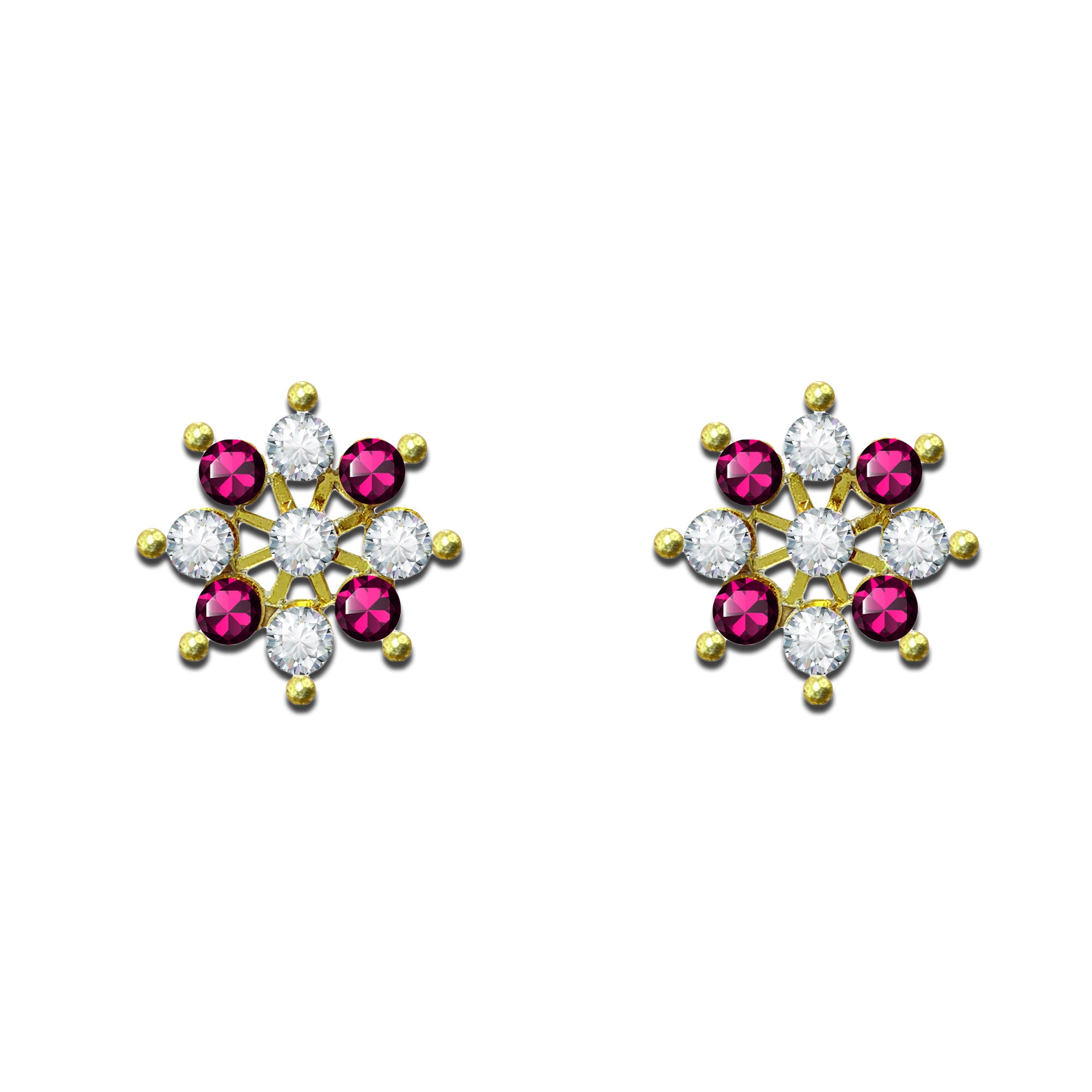 Comet Busters pink and clear crystal floral ear stud with gold tone detailing and round rhinestones in a symmetrical flower design for women and girls