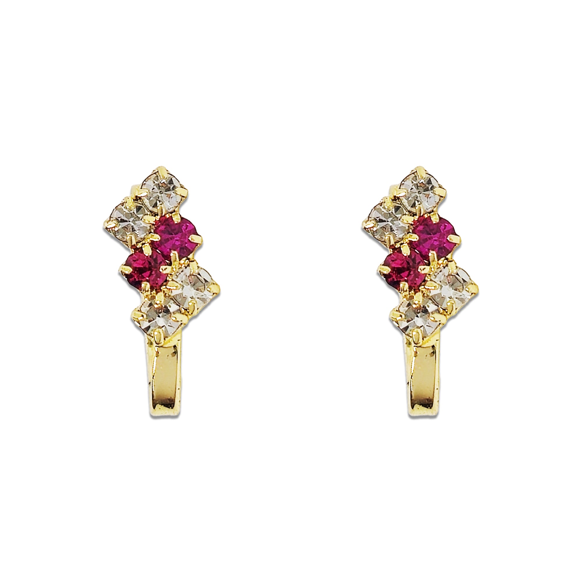 Comet Busters golden nose stud featuring a geometric design with sparkling clear crystals and pink stones arranged in a stylish pattern.
