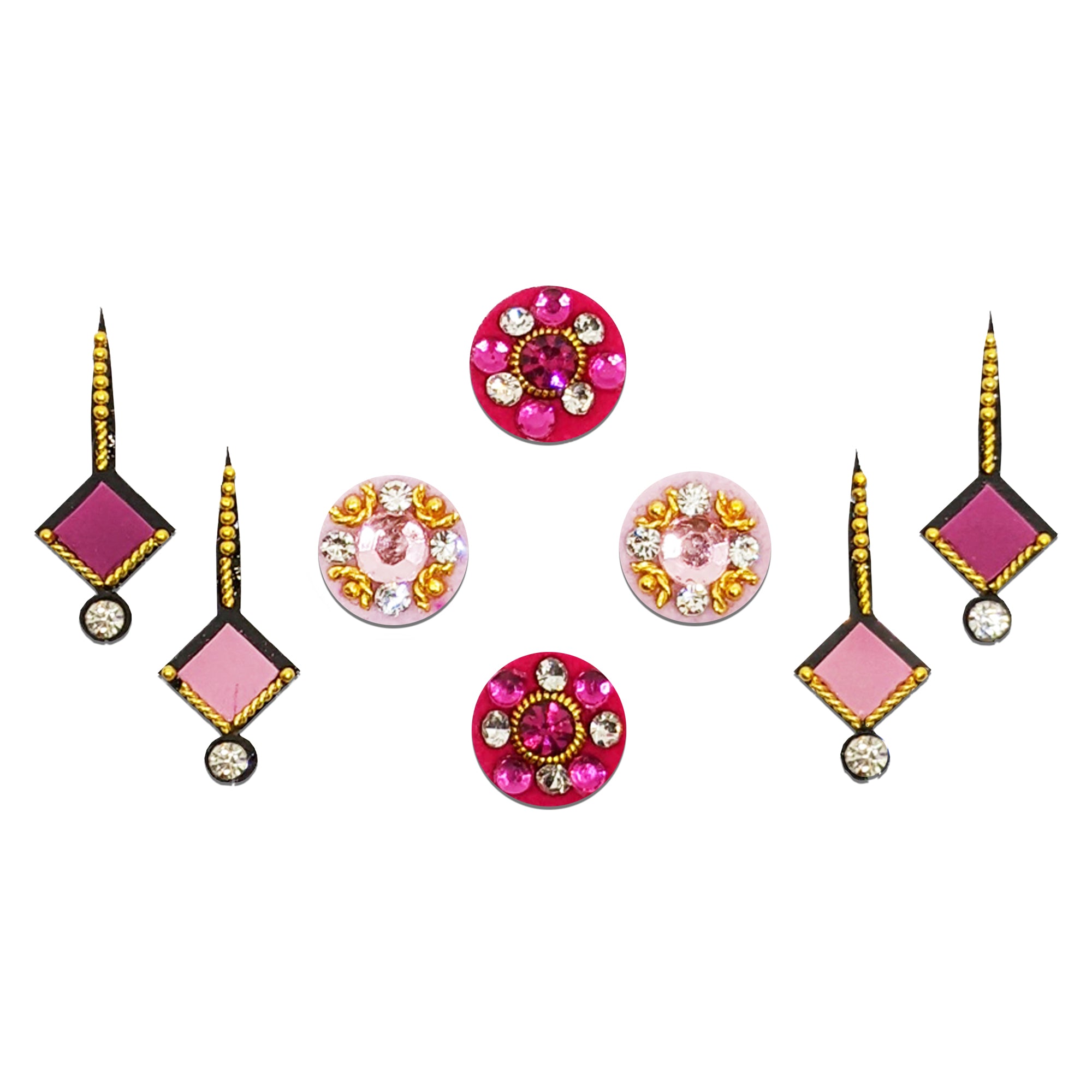 Comet Busters pink designer bindis with crystal stone detailing