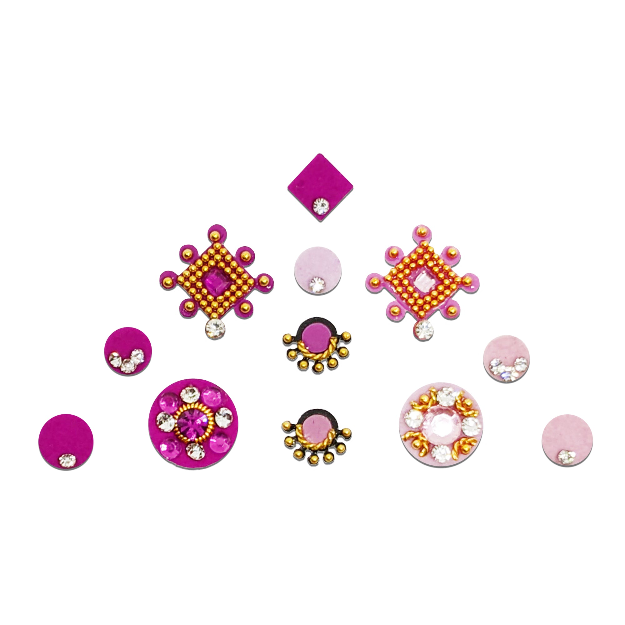 Comet Busters pink designer bindis with crystal stone detailing