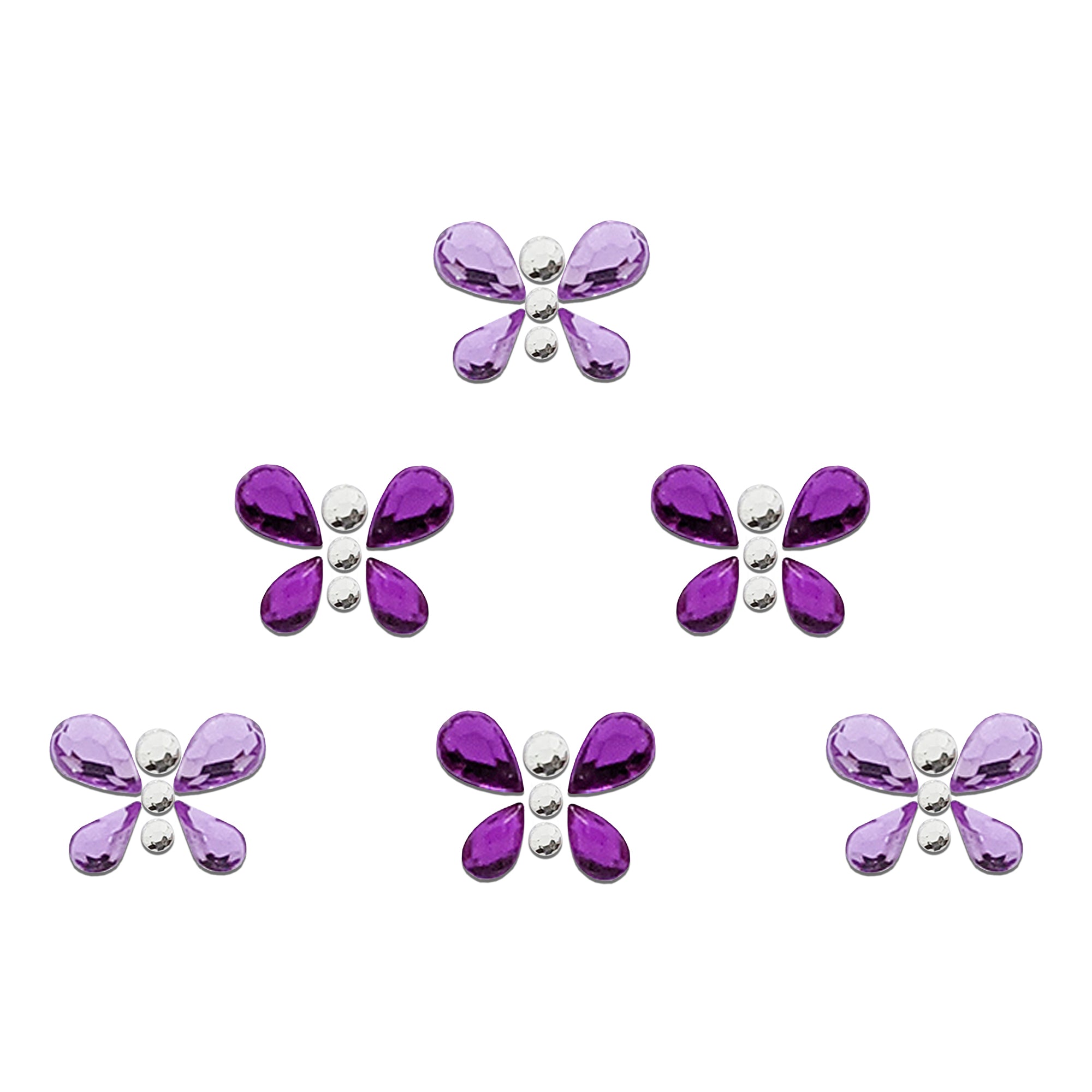 Comet Busters purple butterfly designer bindi with crystal stone detailing, decorative forehead sticker for women, featuring purple and light purple wing motifs, perfect for weddings, Navratri, Diwali, cultural events, dance performances, festive celebrations, and ethnic outfits.