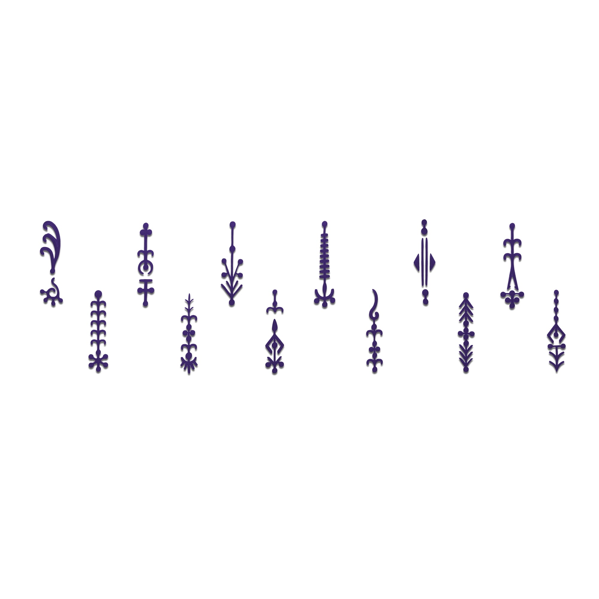 Comet Busters premium purple designer forehead bindis with elegant vertical motifs ideal for ethnic wear, cultural celebrations, Navratri, Diwali, and festive occasions.