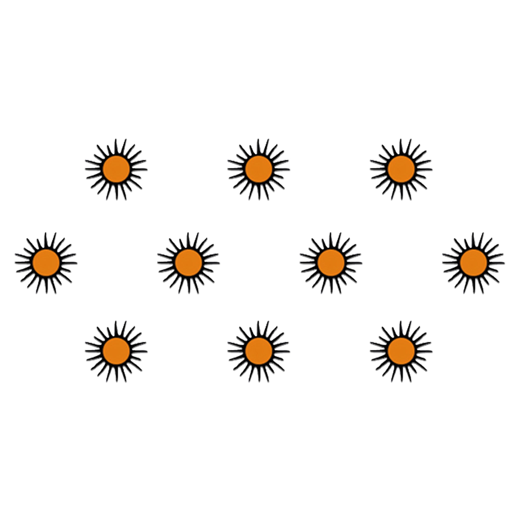 Comet Busters Radiant Sun Designer Bindis featuring a vibrant orange sun motif with detailed black sun rays. Reusable designer bindis for women and girls, perfect for festive celebrations, cultural events, spiritual occasions, traditional attire, dance performances, and contemporary ethnic styling.