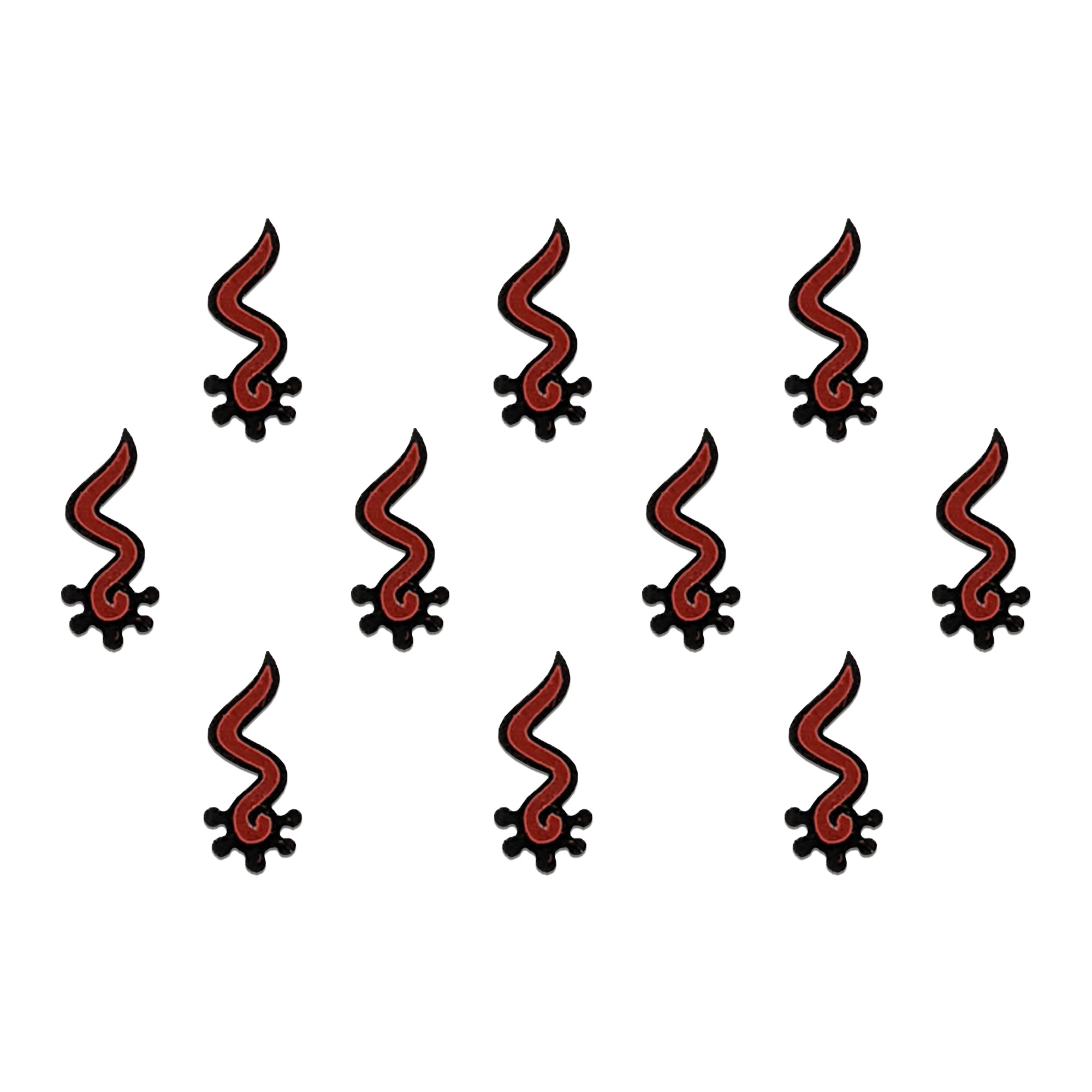 Comet Busters premium red and black abstract swirl designer bindis, stylish peel and stick fancy bindis for saree, lehenga, festive, bridal and modern ethnic fashion looks