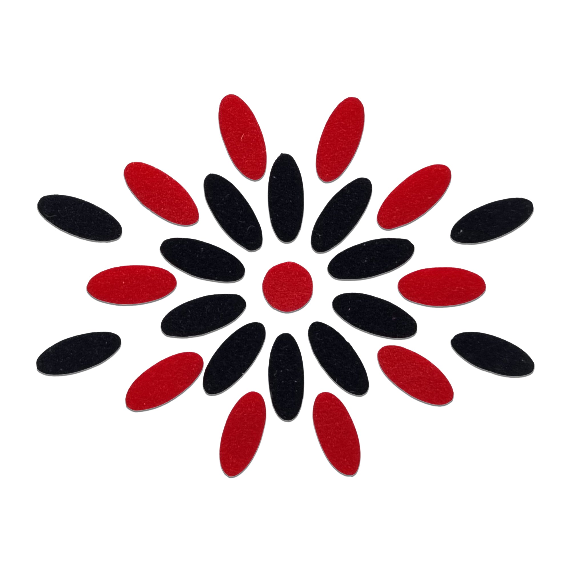 Comet Busters red & black oval floral bindi set with center round bindi, traditional designer forehead stickers for women, ideal for Bharatanatyam, Kuchipudi, weddings, festivals, temple visits, cultural programs, and traditional Indian attire.