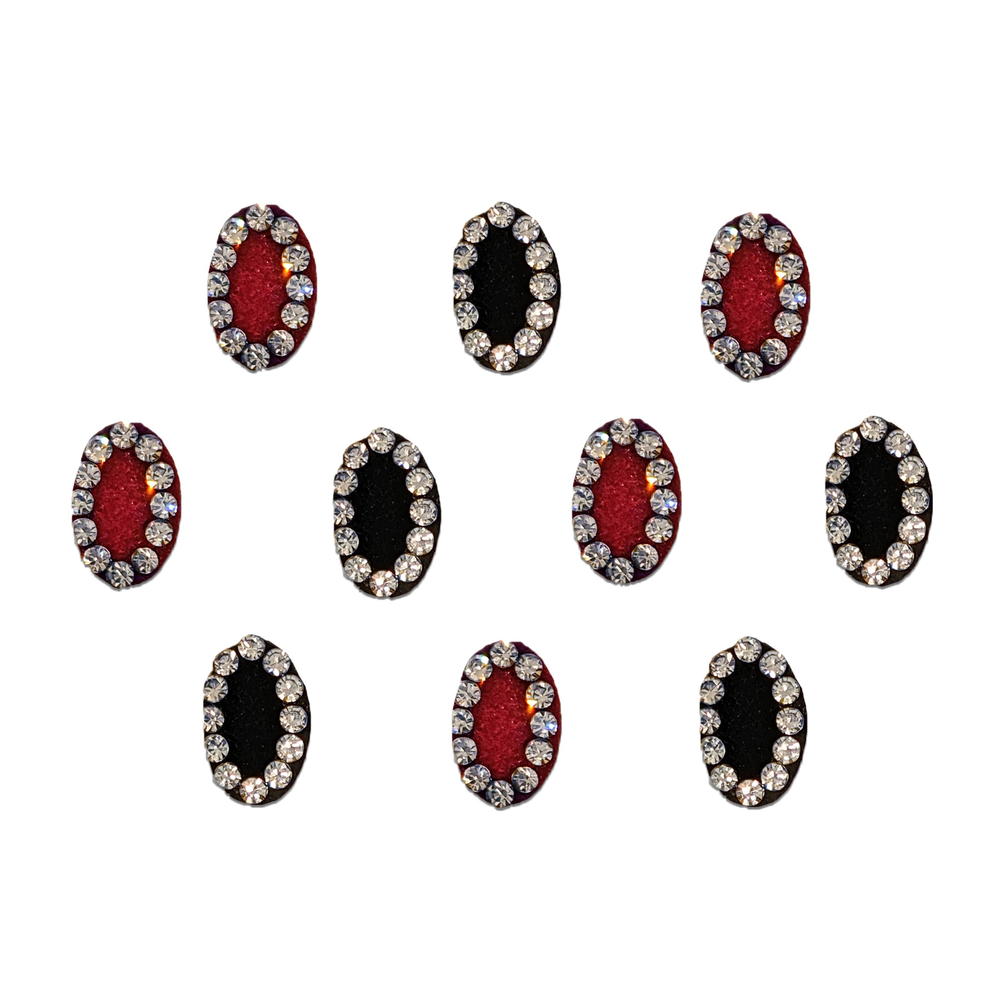 Comet Busters Maroon & Black velvet round bindis featuring sparkling crystal stone accents for festive, traditional, and party wear.