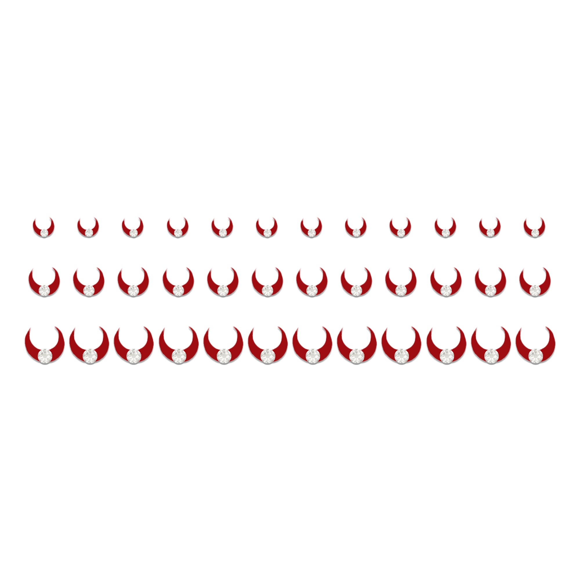 Comet Busters Red Crescent Crystal Bindi for Women and Girls, elegant red crescent-shaped bindis featuring a sparkling crystal stone accent, reusable forehead accessories for weddings, festive occasions, ethnic fashion, cultural celebrations and everyday traditional wear.