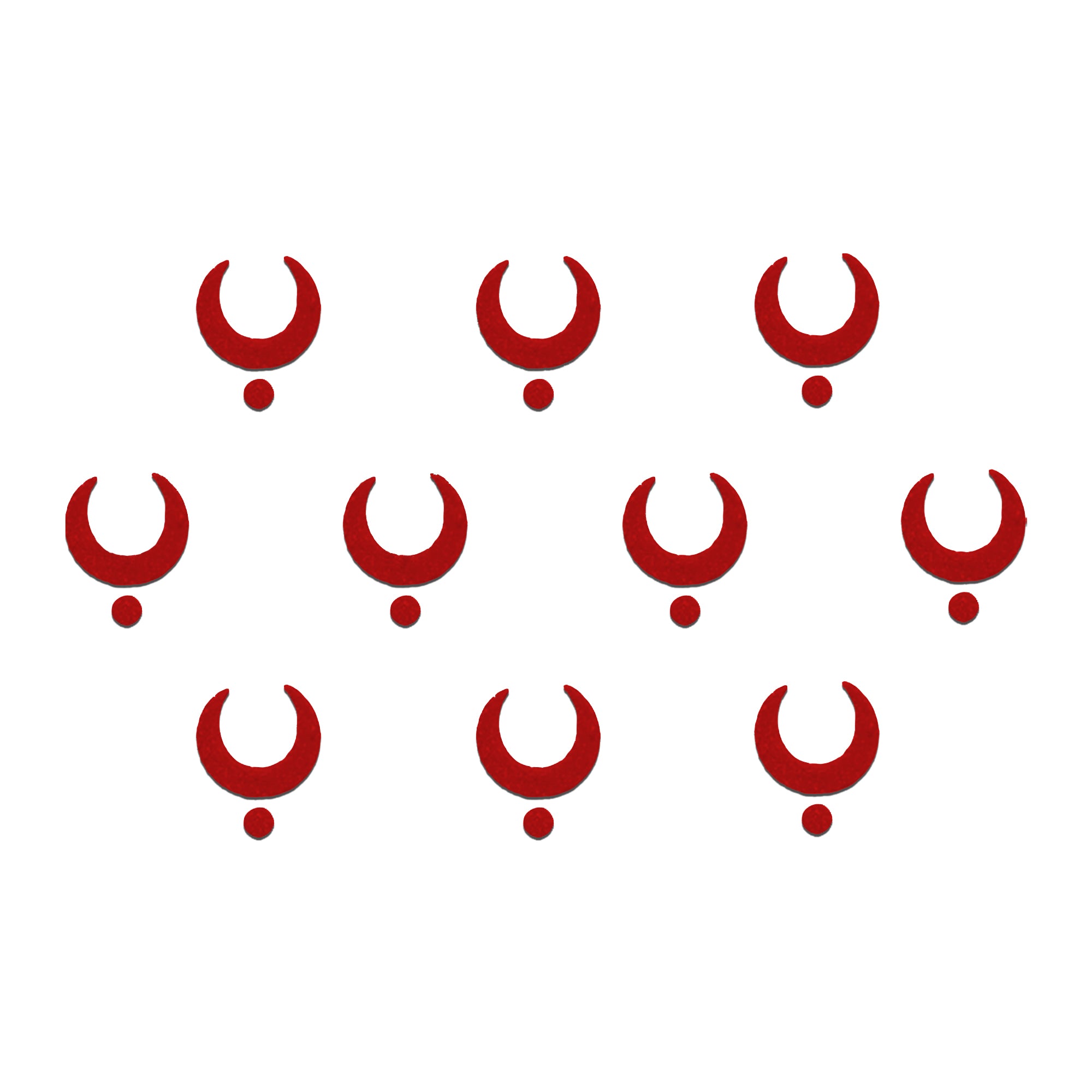 Comet Busters red Crescent Dot Red Bindi for Women and Girls, classic crescent moon shaped red bindi with matching round accent dot, reusable forehead sticker for traditional, festive, cultural and everyday ethnic wear.