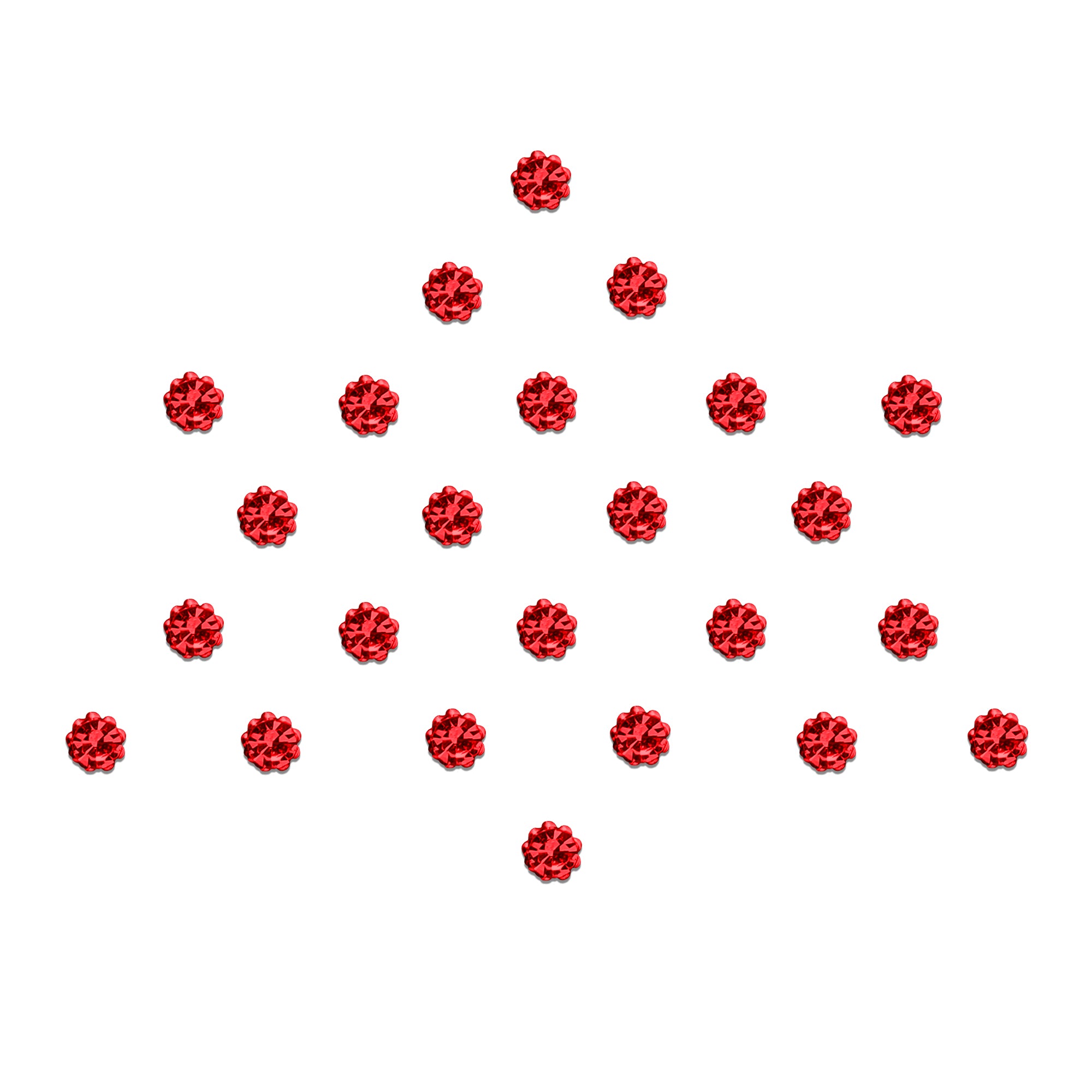 Comet Busters Ruby Red Floral Crystal Stone Bindi featuring sparkling flower-shaped ruby red crystal stones with a premium faceted gemstone finish. Self-adhesive, lightweight, and comfortable for women and girls. Perfect for weddings, festivals, Navratri, Diwali, bridal makeup, dance performances, parties, and traditional ethnic wear.