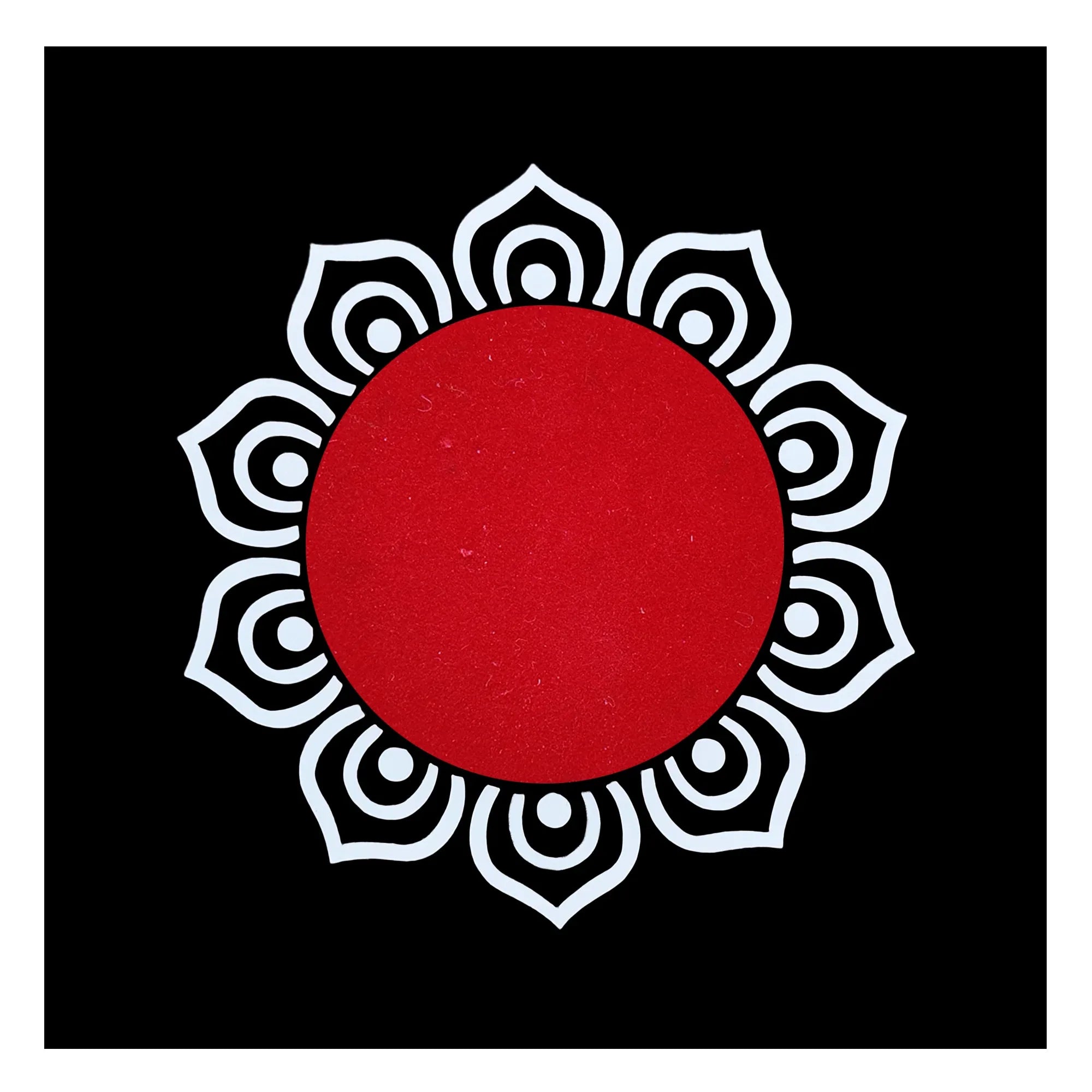 Comet Busters red round hand bindi with white lotus-inspired border design sticker pack
