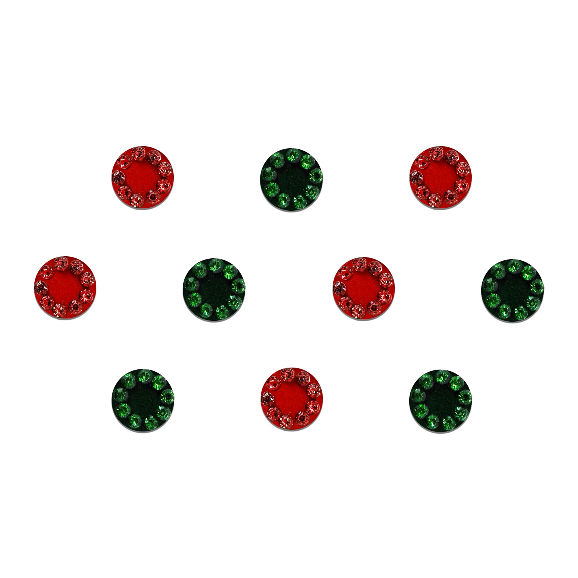 Comet Busters Red & Green Crystal Ring Designer Velvet Bindis for Women & Girls