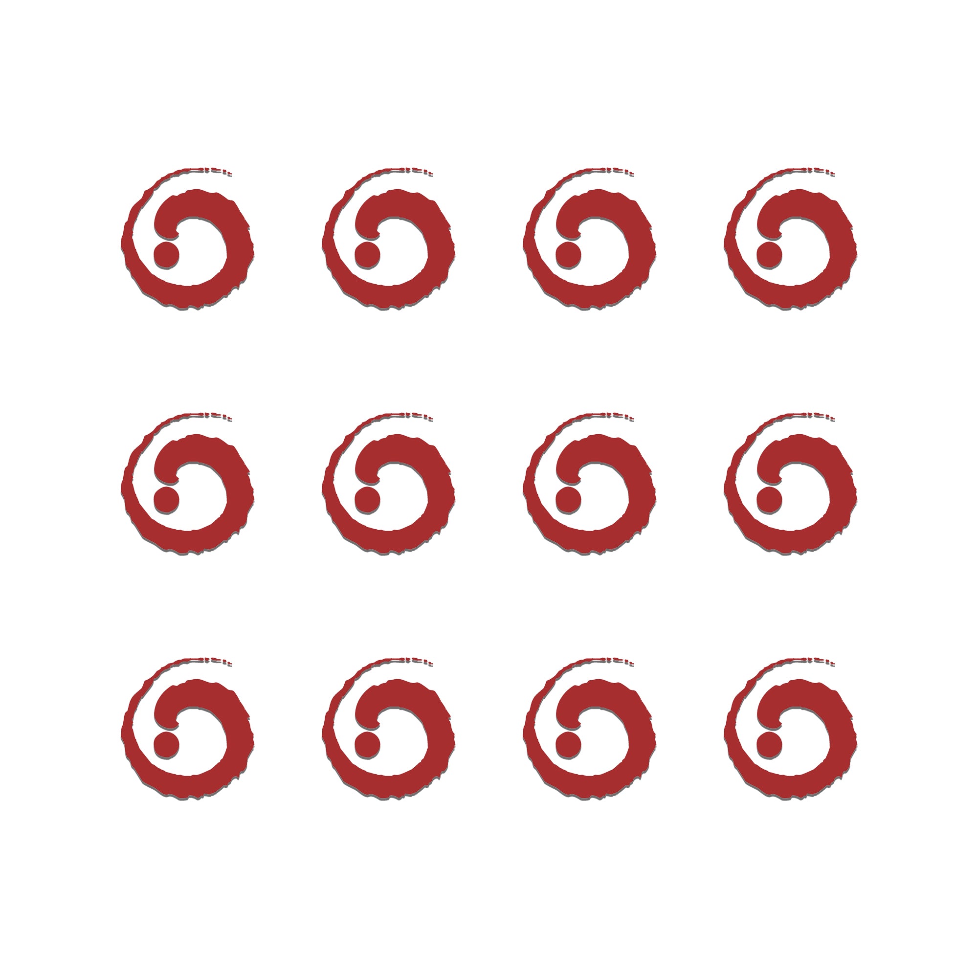 Comet Busters red spiral bindis featuring artistic circular swirl patterns