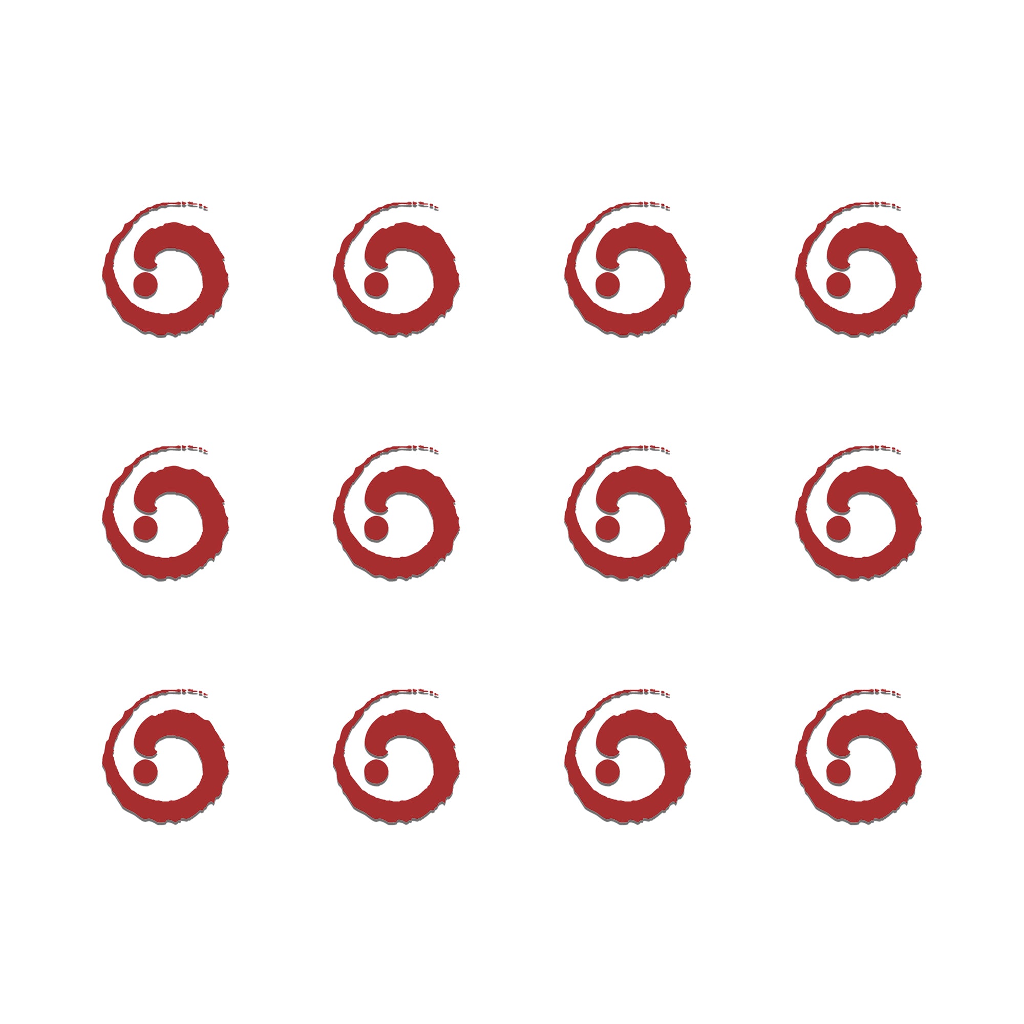 Comet Busters Red spiral brush bindis featuring artistic circular swirl patterns