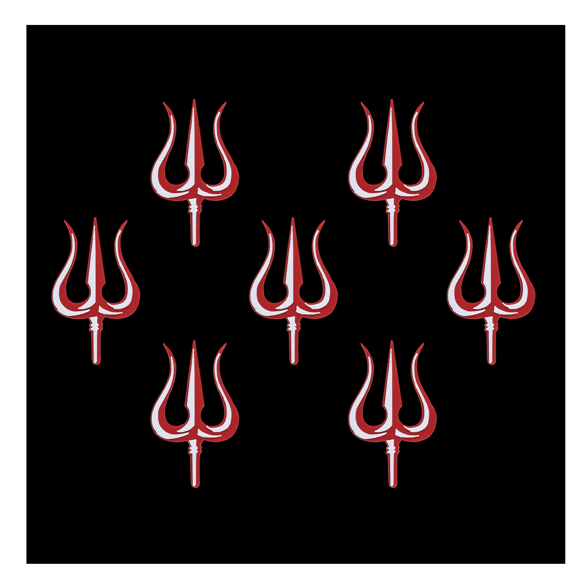 Comet Busters red and silver Trishul bindi featuring a traditional trident design, devotional forehead sticker for women and girls.