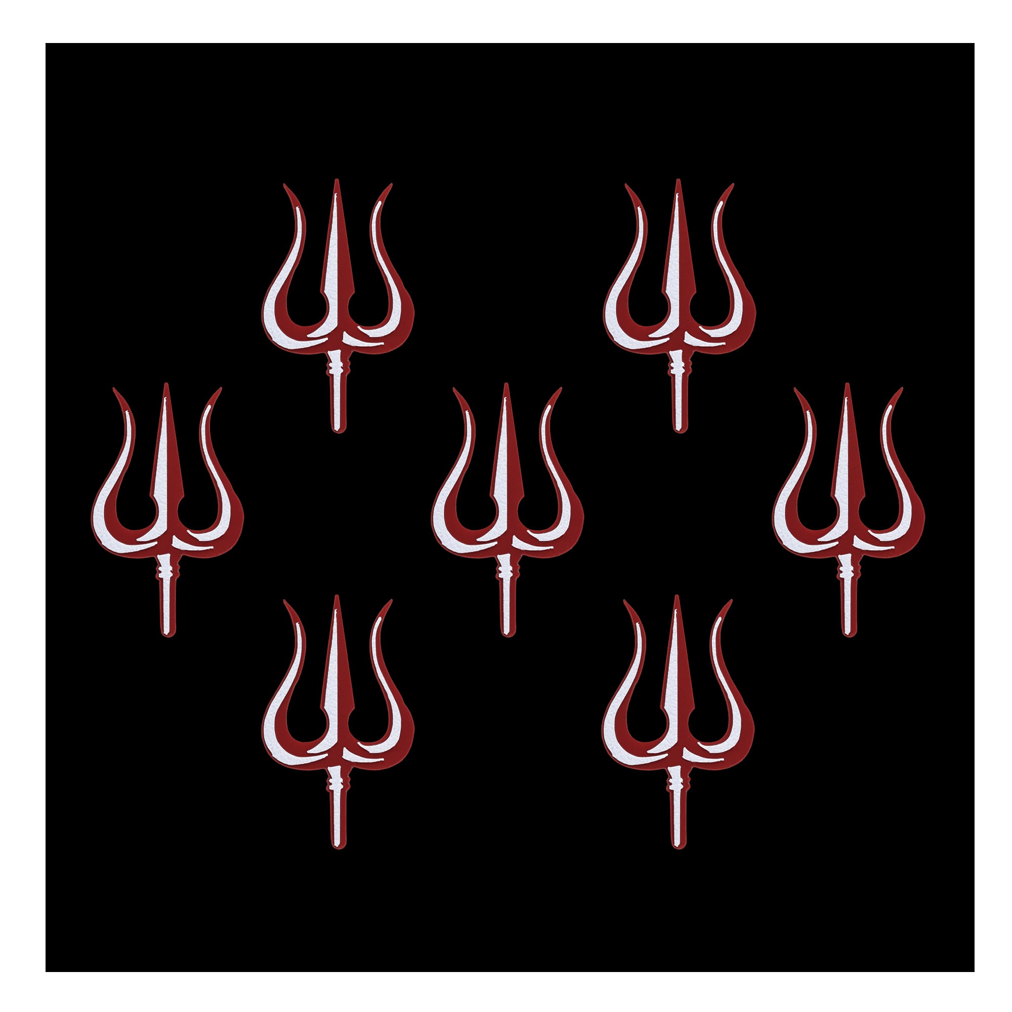 Comet Busters red and silver Trishul bindi featuring a bold traditional trident design, devotional forehead sticker for women and girls.