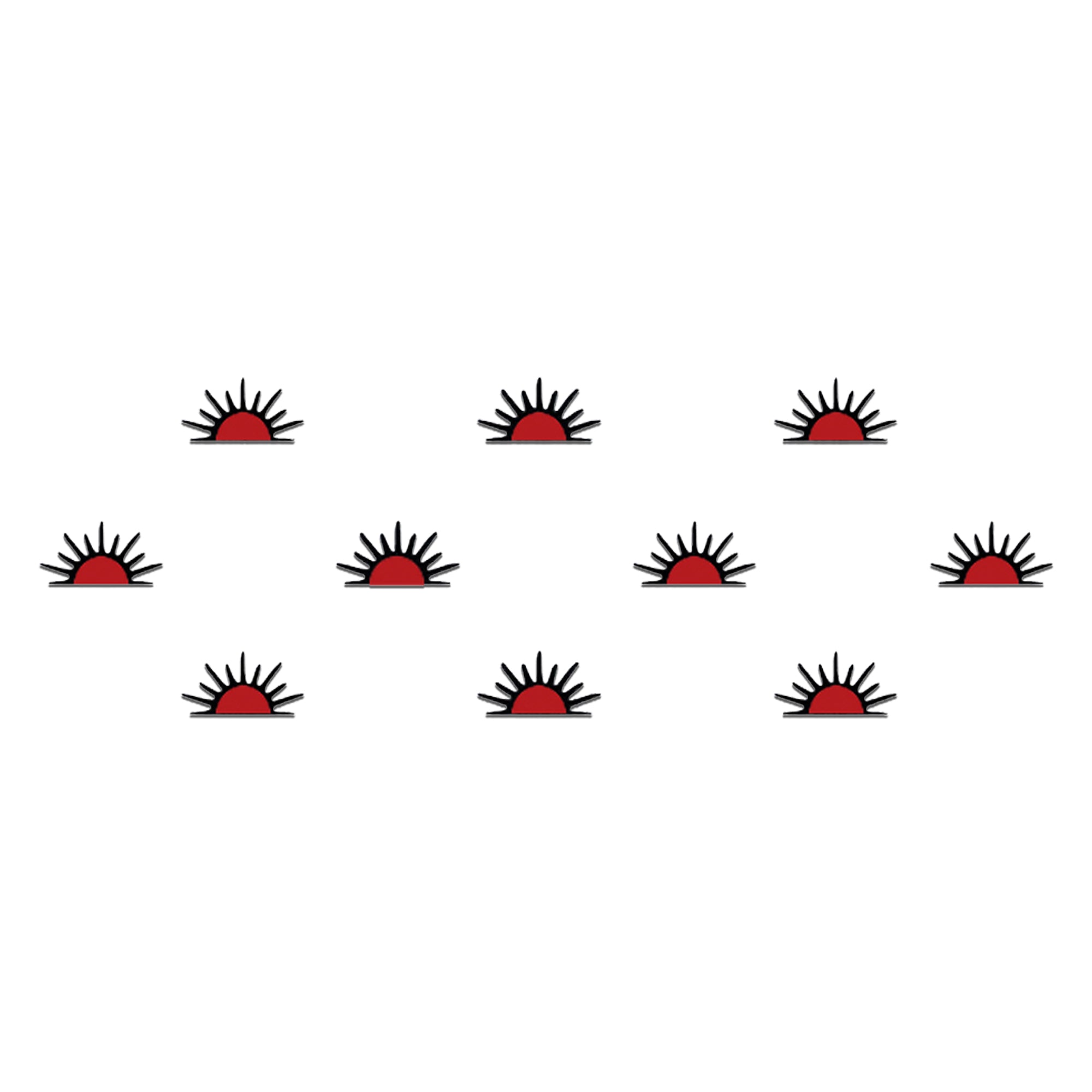 Comet Busters red sunrise bindi featuring a rising red sun with black sunrays, inspired by traditional and spiritual symbolism for ethnic wear.