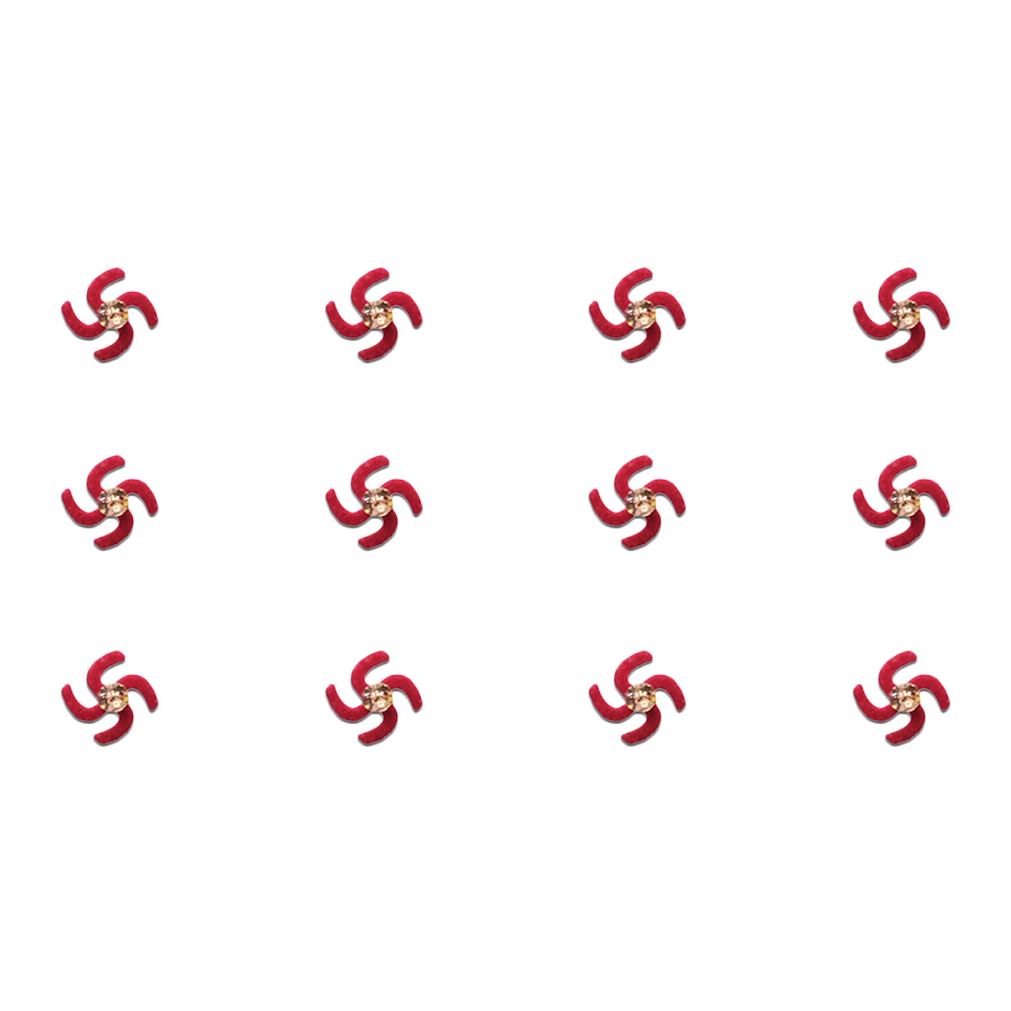 Comet Busters red Swastik designer bindis featuring a sacred Swastik symbol with a sparkling crystal center, self-adhesive spiritual bindis for women and girls.