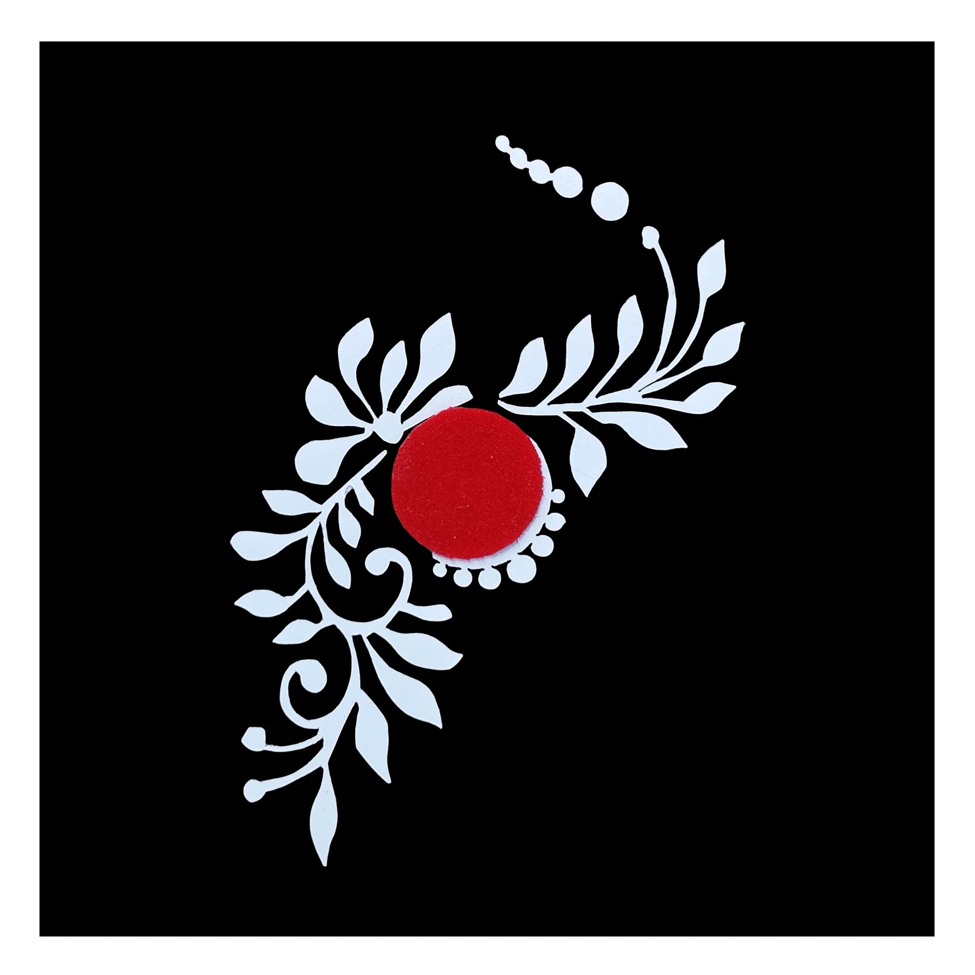 Comet Busters red round bindi with white floral leaf and decorative hand sticker design pack