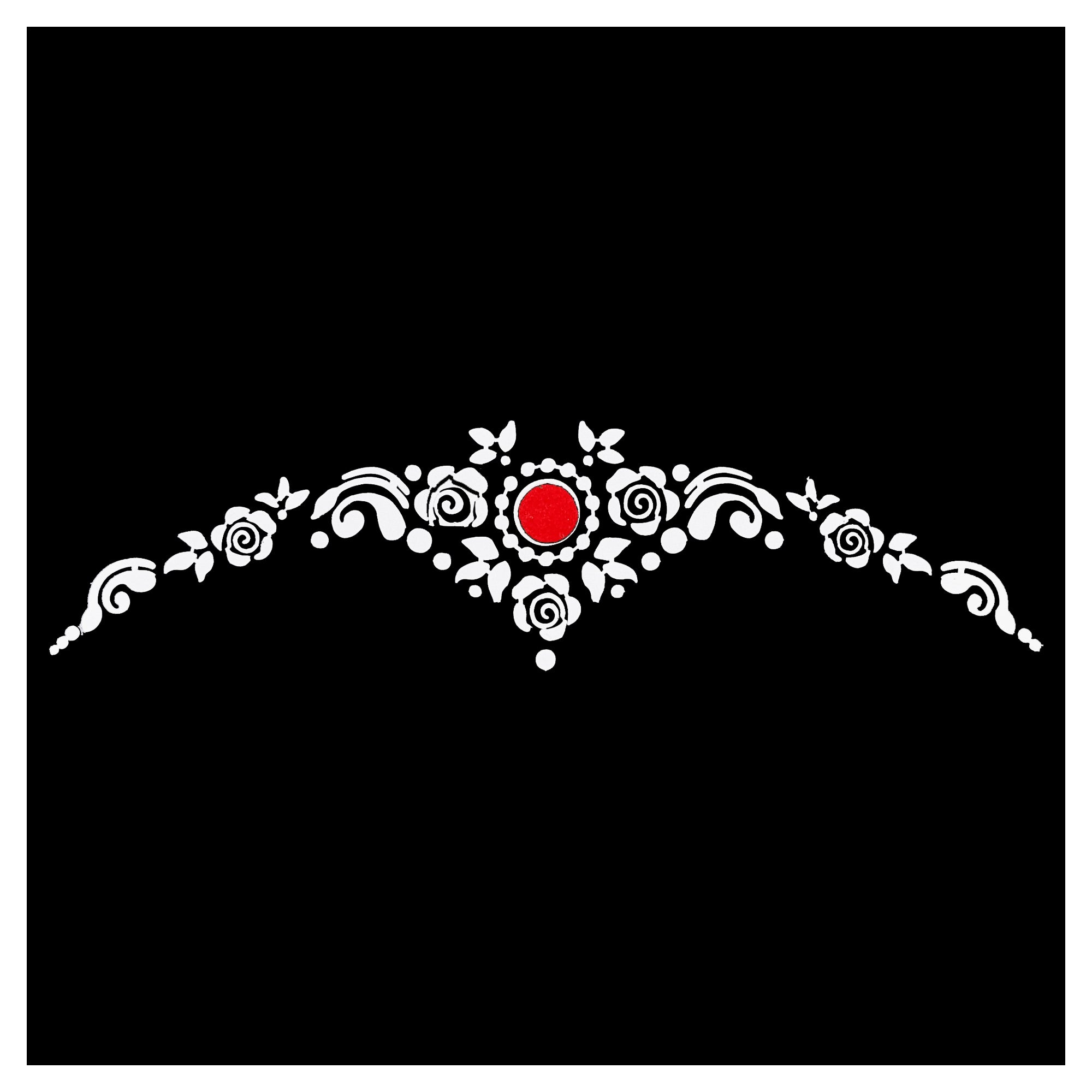 Comet Busters floral rose vine bindi with a vibrant red center and elegant white detailing.